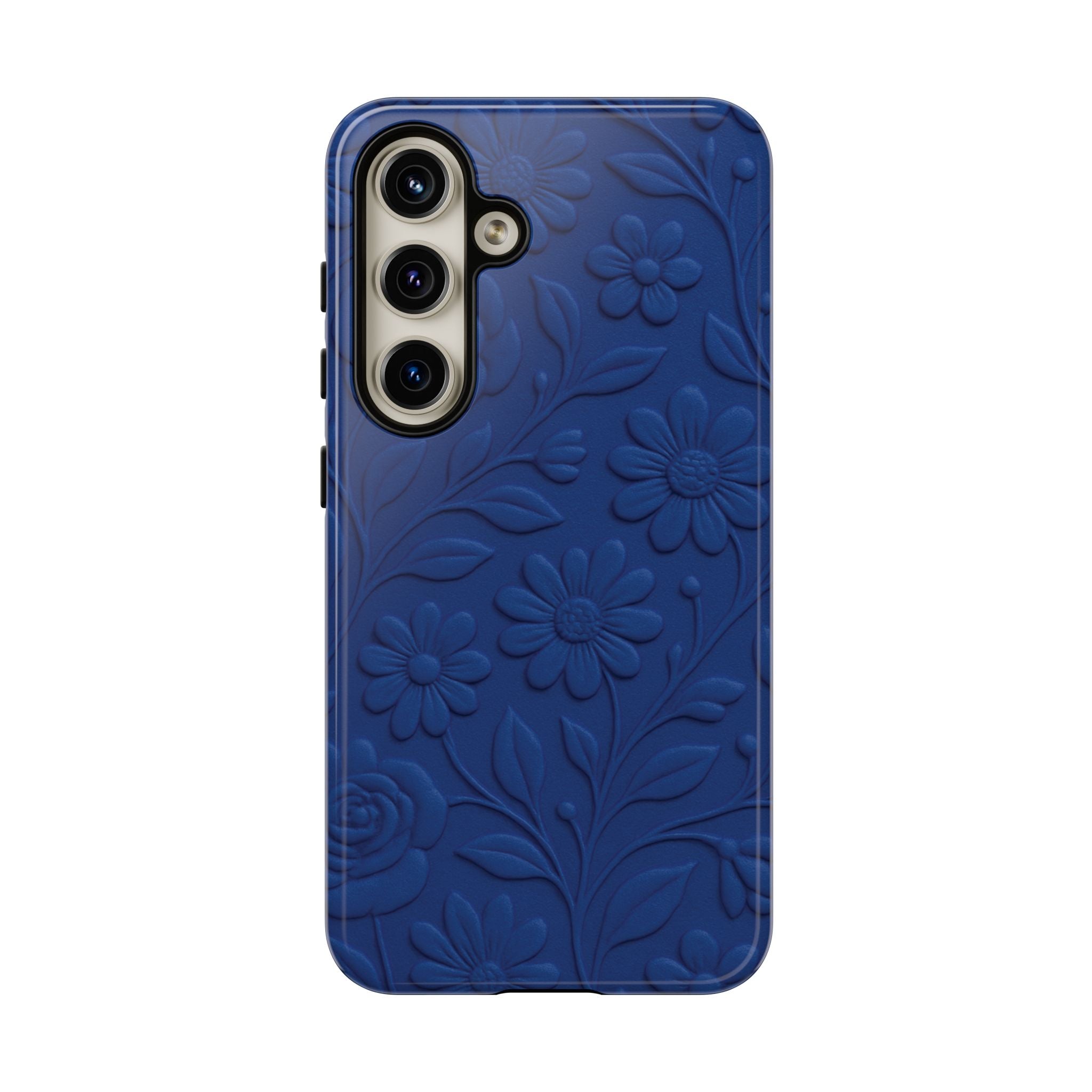 3D Illusion Floral Cobalt Blue Phone Case Elegant Raised Flower Design, Seamless Textured Look, Durable & Stylish Protection for iPhone and Android Models Fits iPhone & Samsung Models