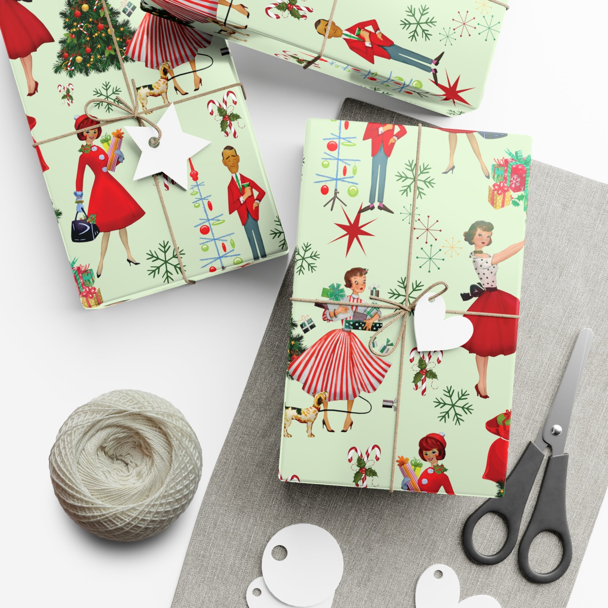 Vintage 50s Retro Christmas Wrapping Paper | Classic Holiday Designs | Nostalgic Gift Wrap | Mid-Century Holiday Patterns | Unique Retro Christmas Decorations | Festive Retro Style Christmas - MRSBYVALLE