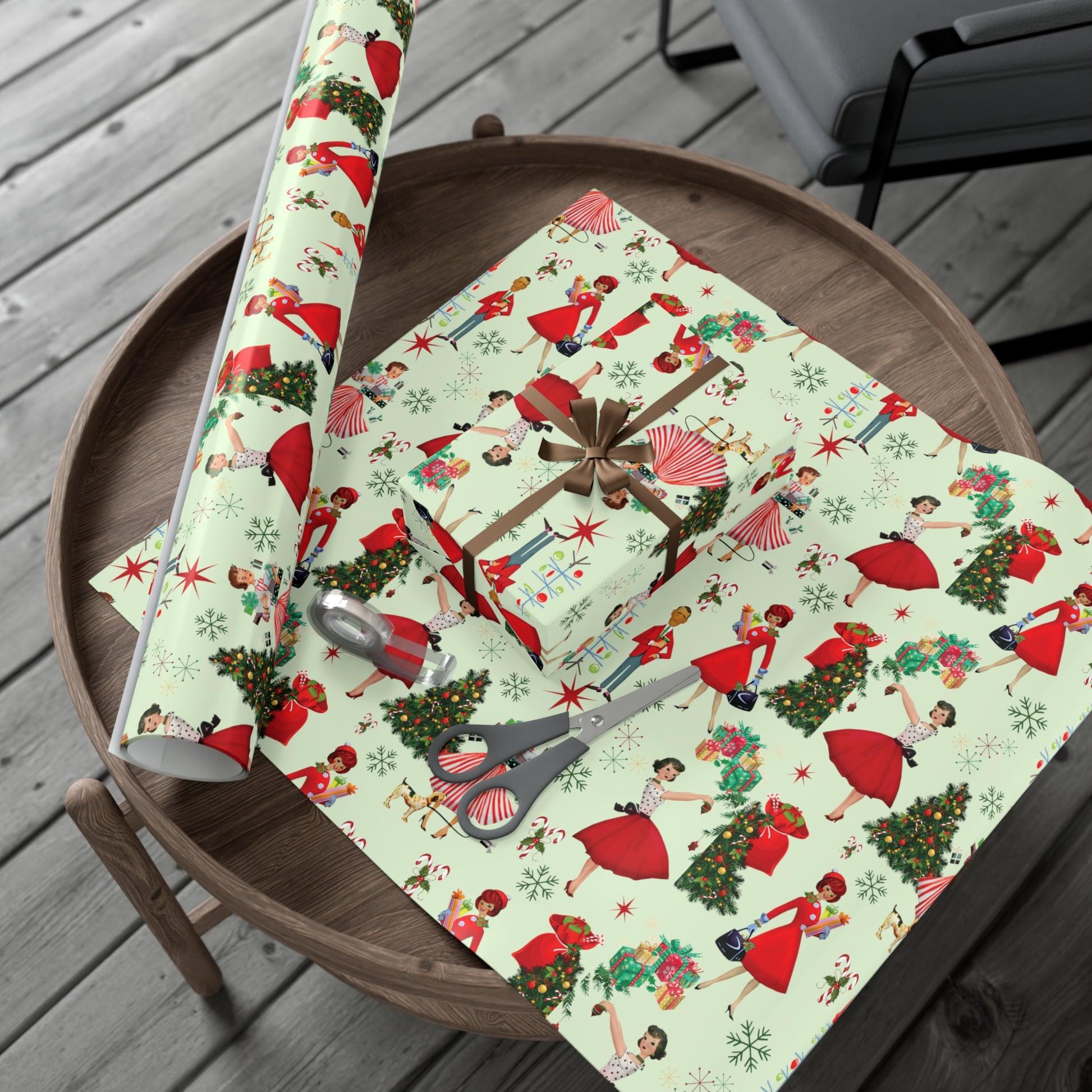 Vintage 50s Retro Christmas Wrapping Paper | Classic Holiday Designs | Nostalgic Gift Wrap | Mid-Century Holiday Patterns | Unique Retro Christmas Decorations | Festive Retro Style Christmas - MRSBYVALLE