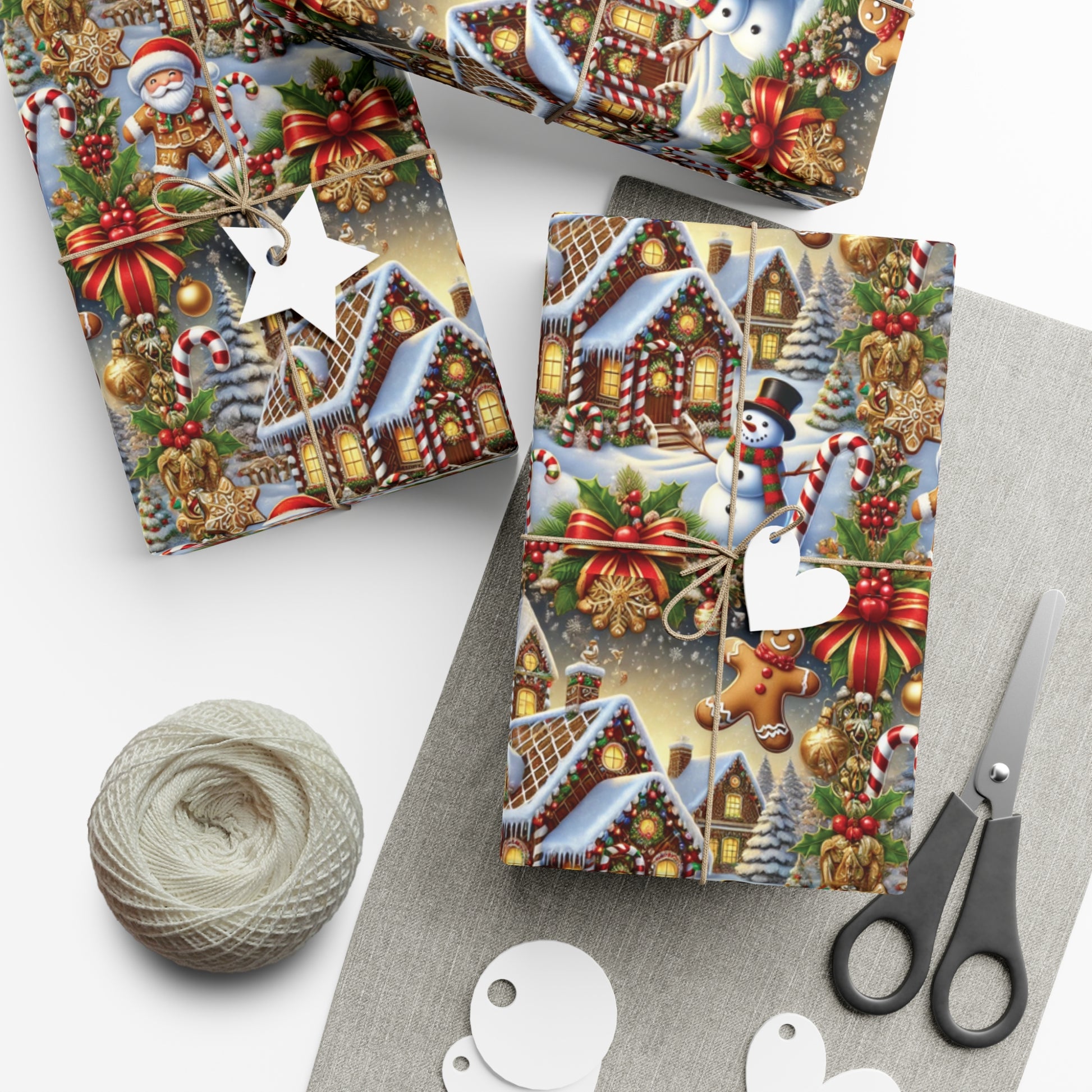 Gingerbread House & Snowman Christmas Wrapping Paper Festive Holiday Gift Wrap with Vibrant Perfect for Christmas Presents and Seasonal Decor - MRSBYVALLE
