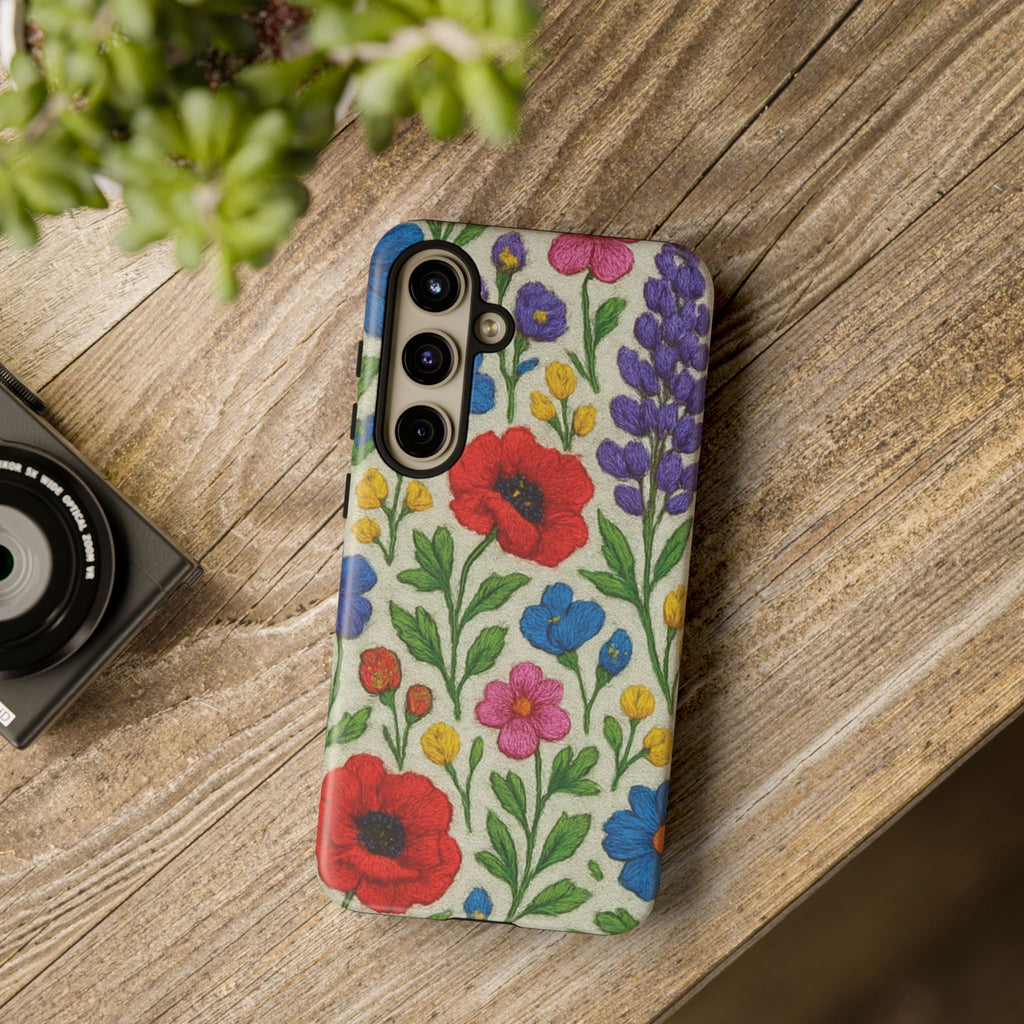 Bright 3D Illusion Wildflower Phone Case Cute Floral Design in Red, Pink, Blue – Aesthetic Protective Case for iPhone and  Android