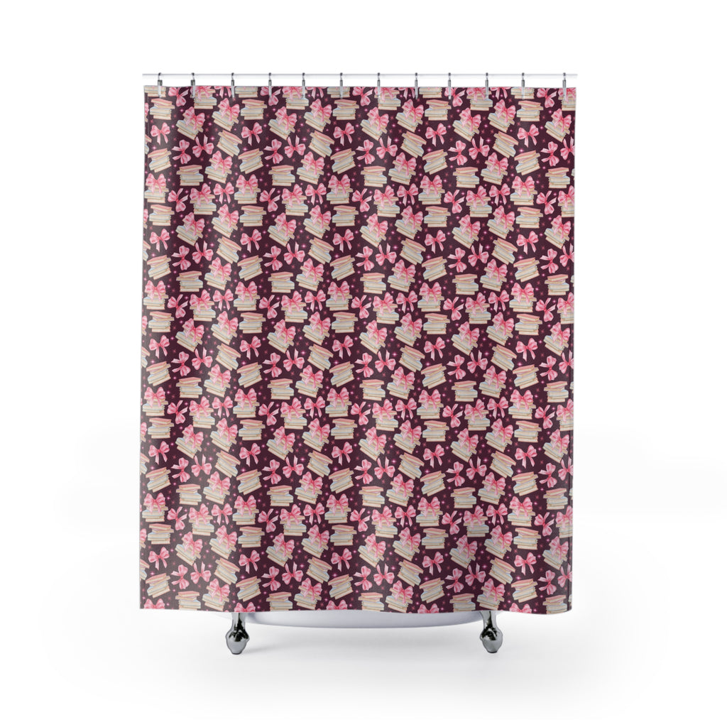 Coquette Pink Bows & Books Shower Curtain Vibrant Floral Design for Bohemian Bathroom Décor 100% Polyester, Water-Resistant, and Stylish Upgrade the Bathroom - MRSBYVALLE