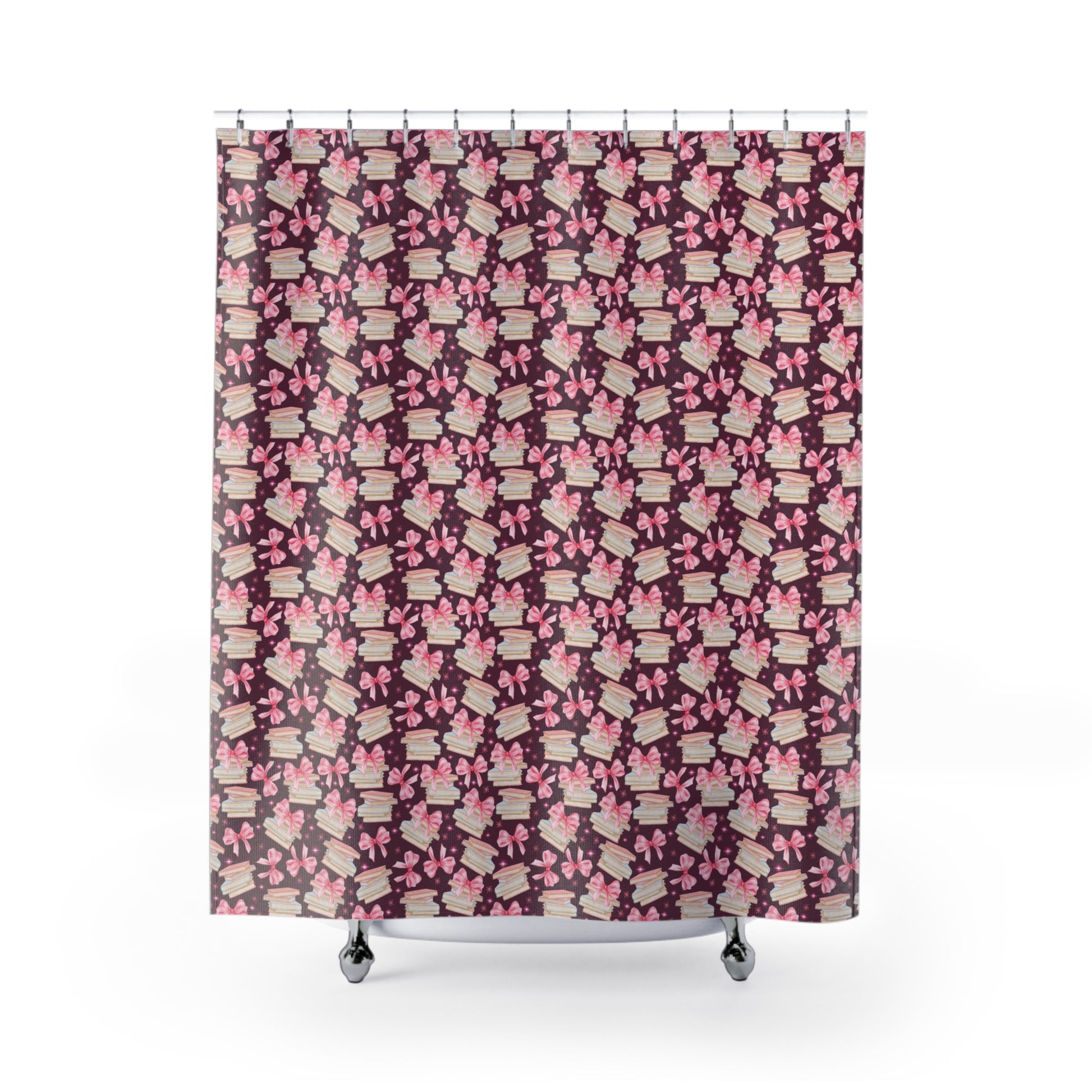 Coquette Pink Bows & Books Shower Curtain Vibrant Floral Design for Bohemian Bathroom Décor 100% Polyester, Water-Resistant, and Stylish Upgrade the Bathroom - MRSBYVALLE