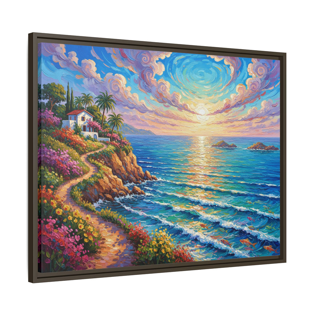 Toile imprimée florale océanique | Décoration murale colorée et lumineuse de paysage marin, œuvre d'art de bureau encadrée et mate