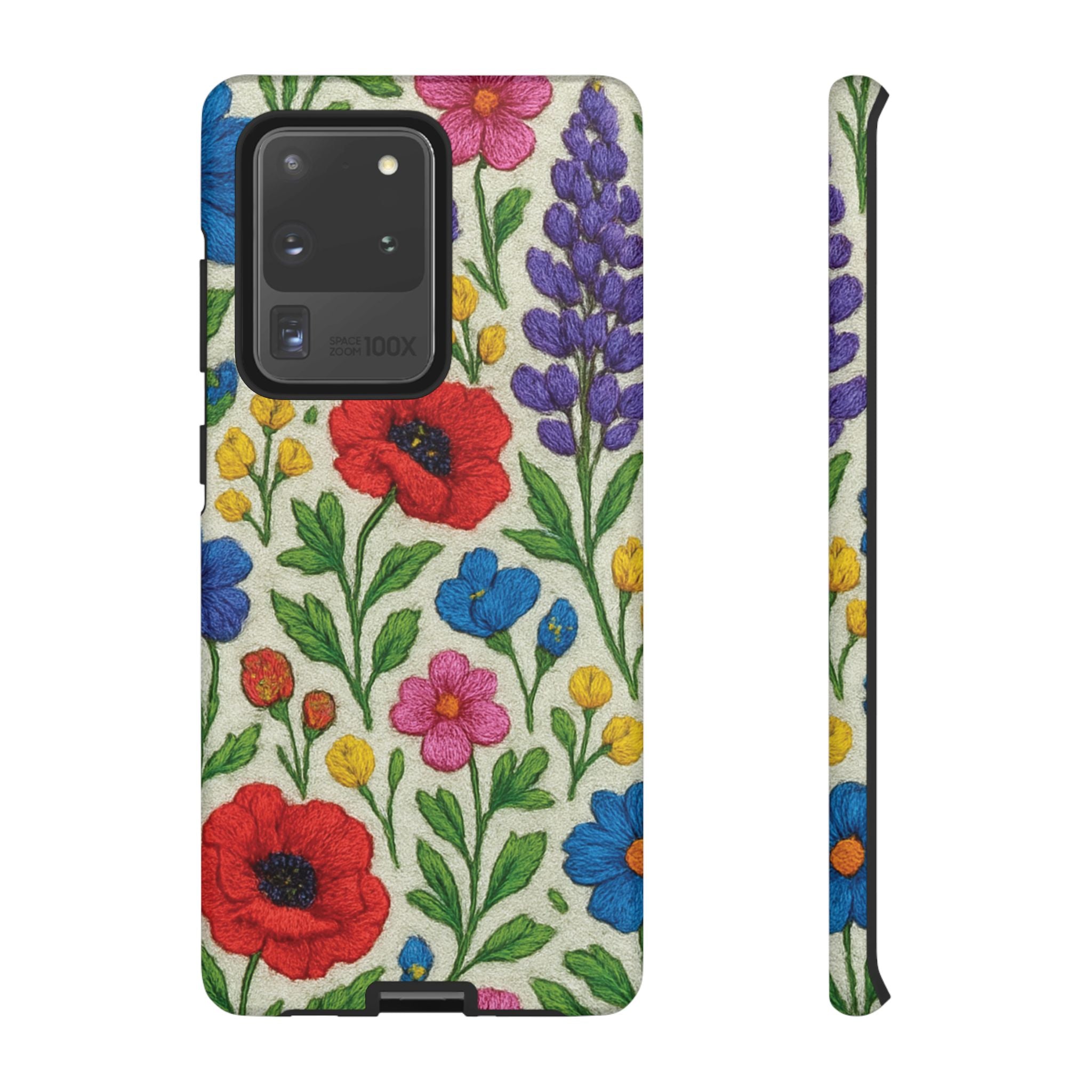 Bright 3D Illusion Wildflower Phone Case Cute Floral Design in Red, Pink, Blue – Aesthetic Protective Case for iPhone and  Android
