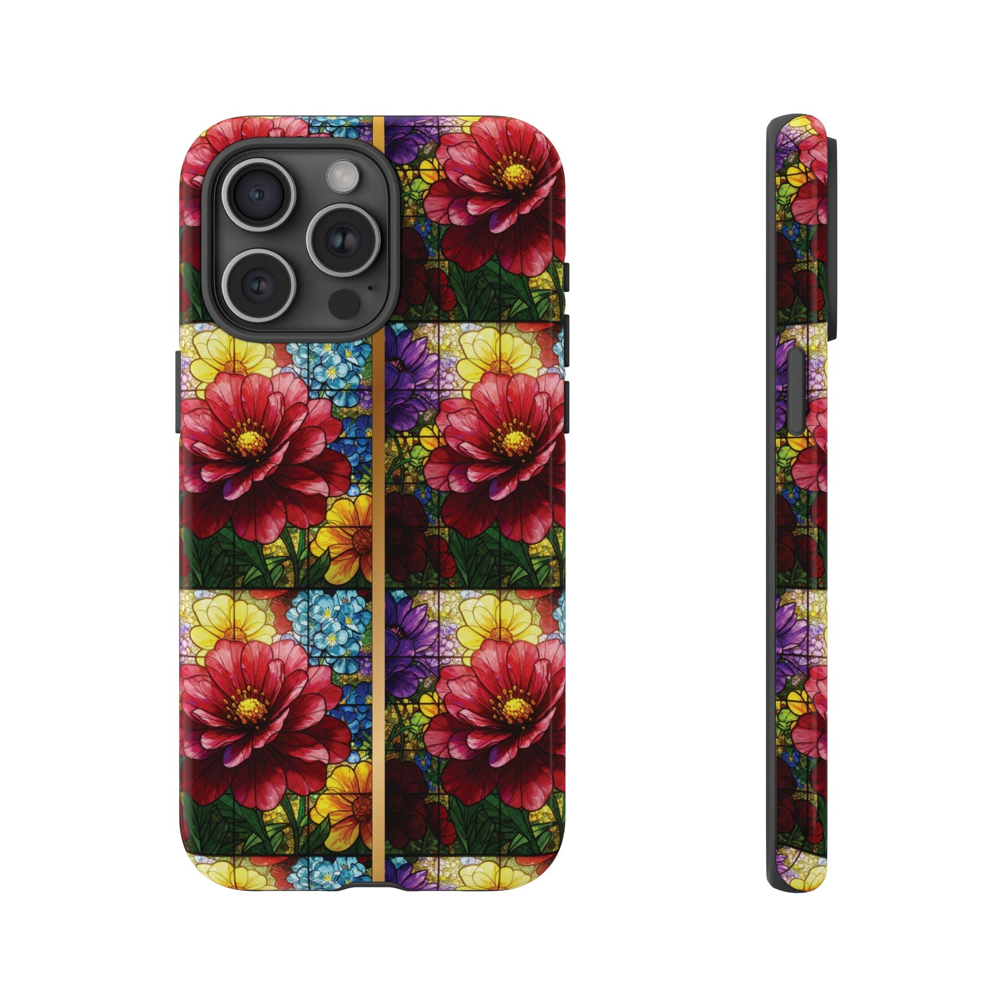 Stained Glass Illusion Floral Phone Case  3D Colorful Flower Design, Protective Christian Gift, Fits iPhone, Samsung, Google Pixel