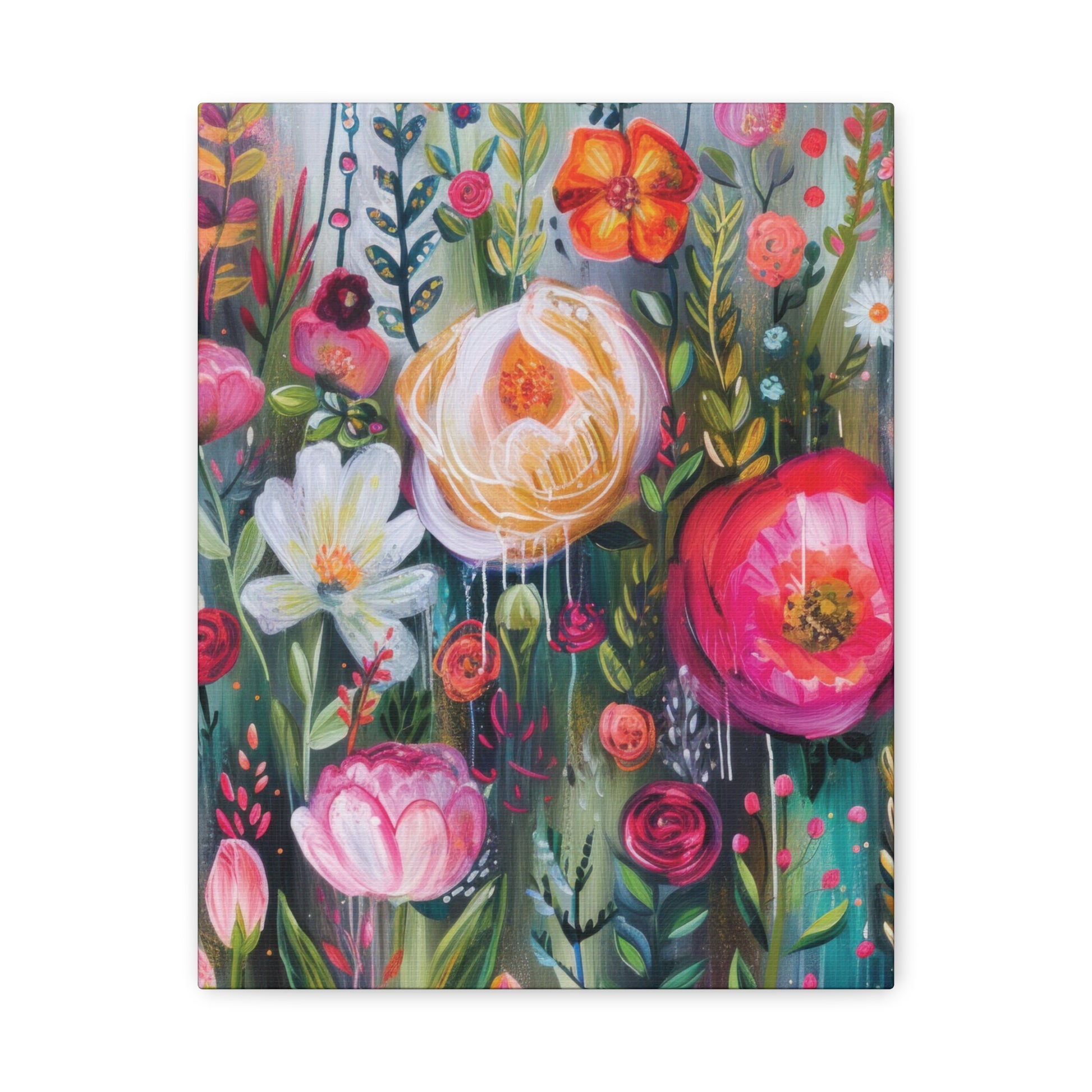 Watercolor Boho Floral Wall Art Matte Canvas Stretched, Vibrant Botanical Design, Perfect for Living Room, Bedroom, or Office Decor, Adds a Stylish Touch to Any Space - MRSBYVALLE