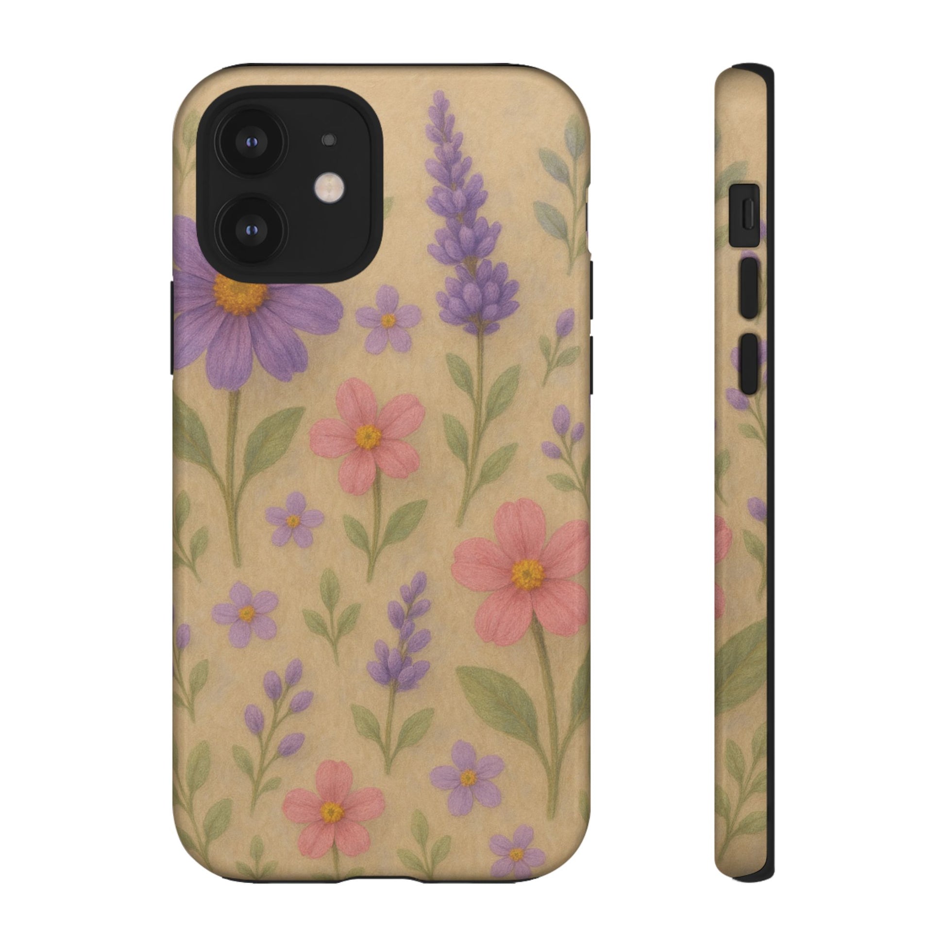 3D Illusion Wildflower Phone Case Cute Pastel Floral Design in Lavender, Pink, Mint Green – Aesthetic Protective Case for iPhone and  Android