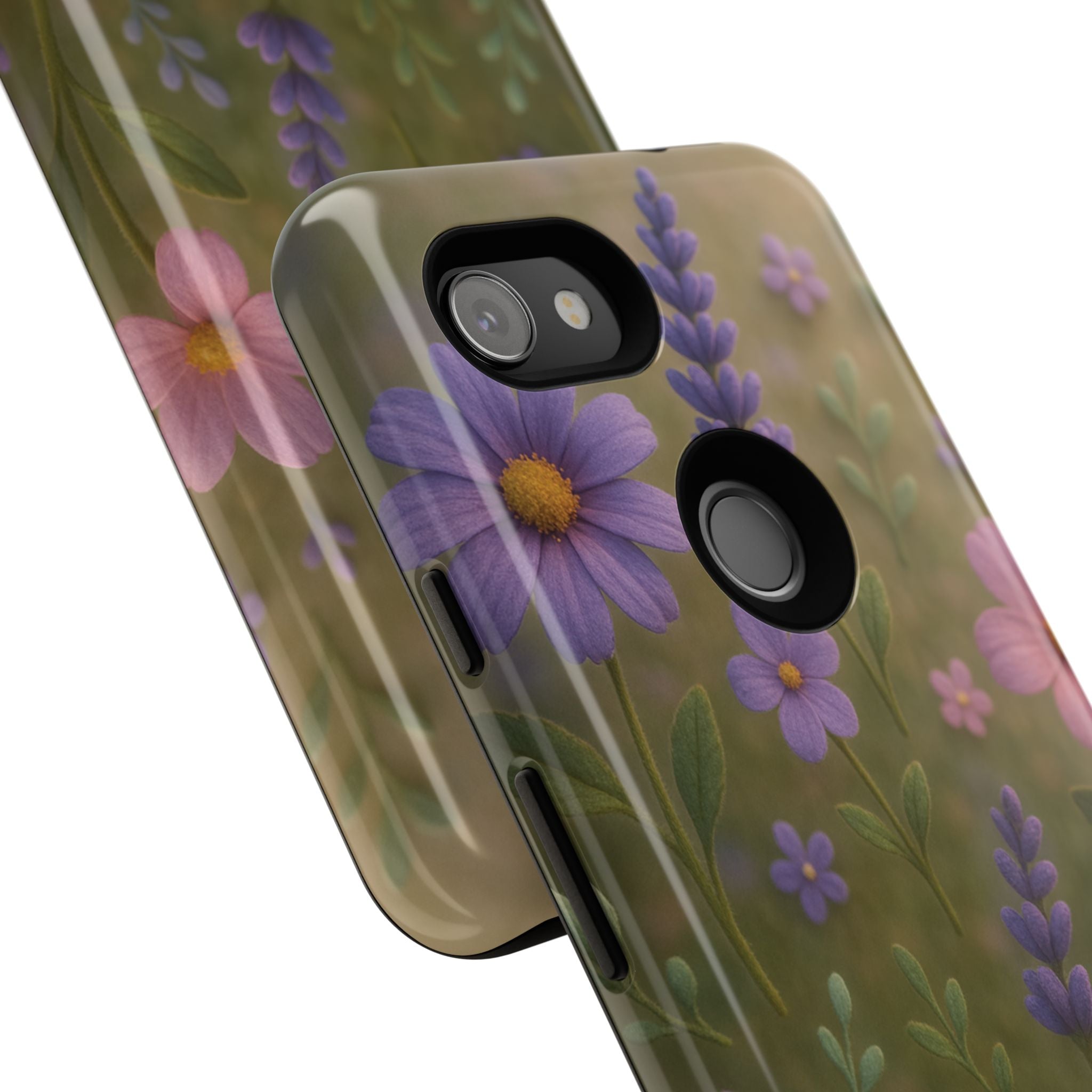 Pastel Flowers 3D Illusion Wildflower Phone Case Cute Pastel Floral Design in Lavender, Pink, Mint Green Aesthetic Protective Case for iPhone and  Android