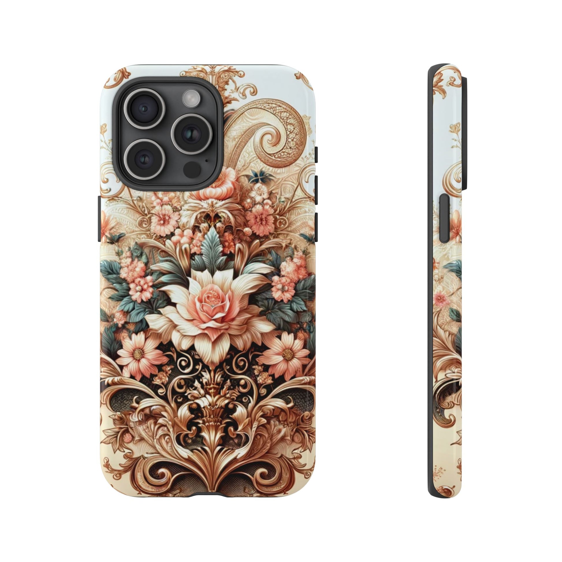Gold Design Luxury Phone Tough Case Floral Elegant Durable Stylish for Modern Devices iPhone 17, 16, 15, Samsung iPhone Samsung Accessory Gift for Her