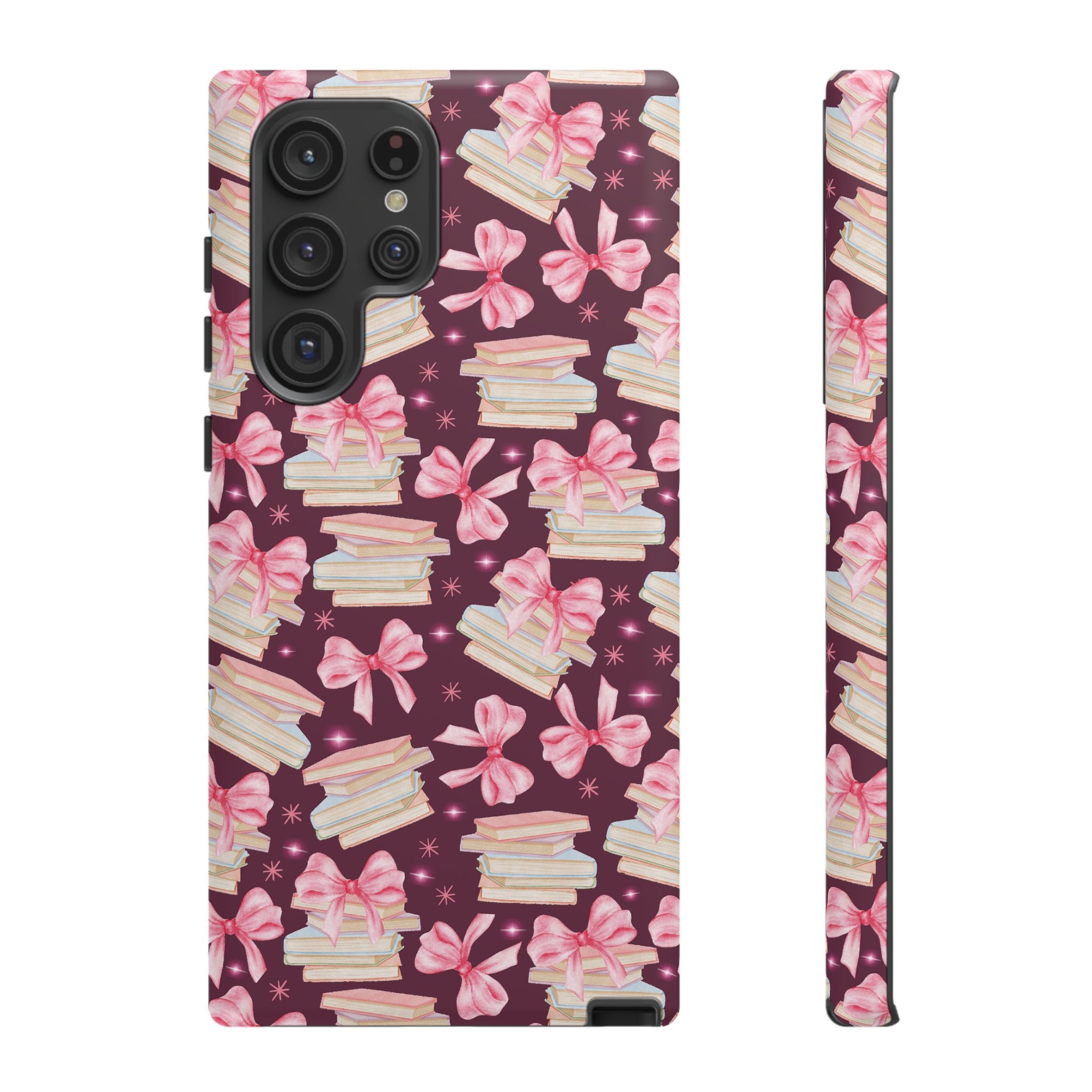 Coquette Pink Bows & Books Phone Case for iPhone 17 and Samsung, Pixel | Stylish Protective Cover Gift for Her Perfect for Floral Lover