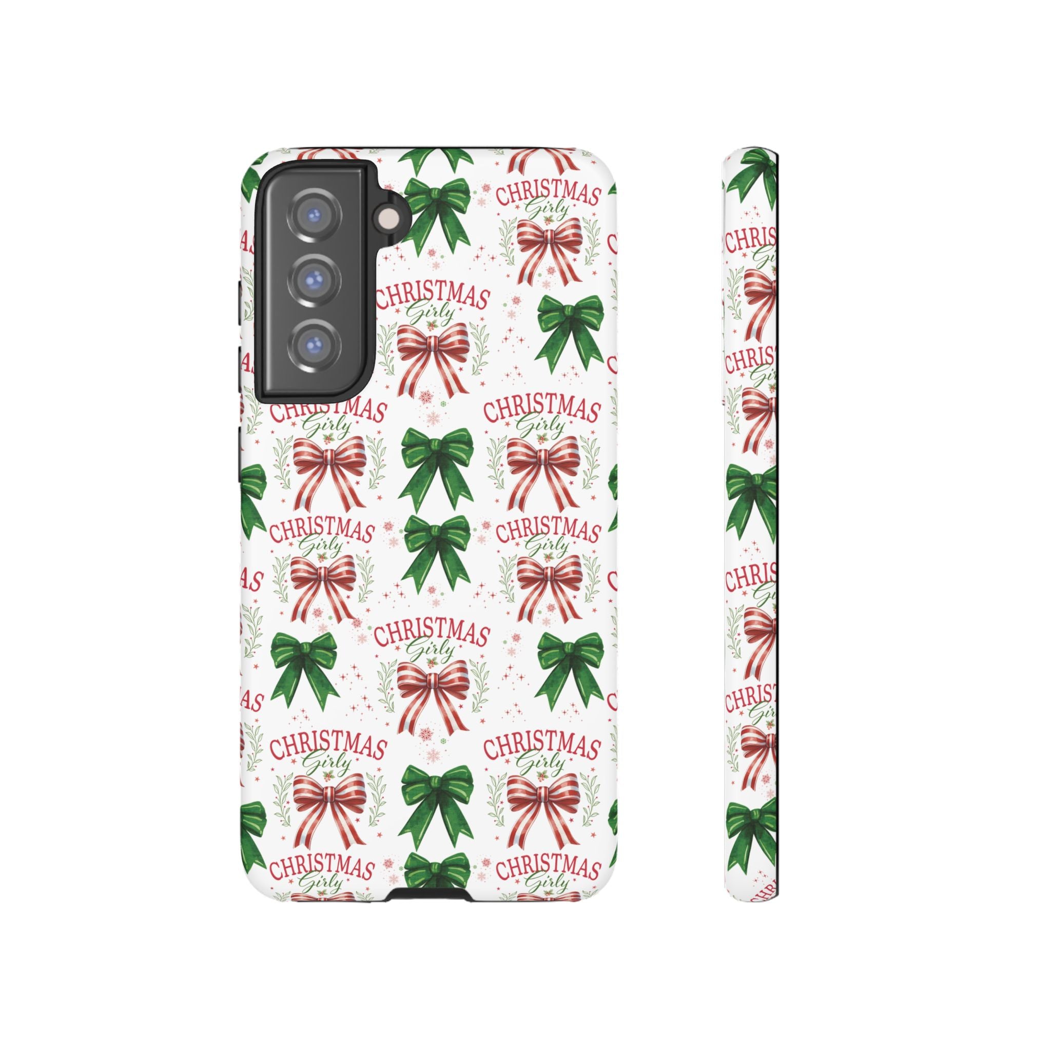 Girly Christmas Coquette Bows Pastel Phone Case for iPhone 17 16 15 23 Samsung, and Pixel | Stylish Protective Cover Gift for Her Perfect for Floral Lover