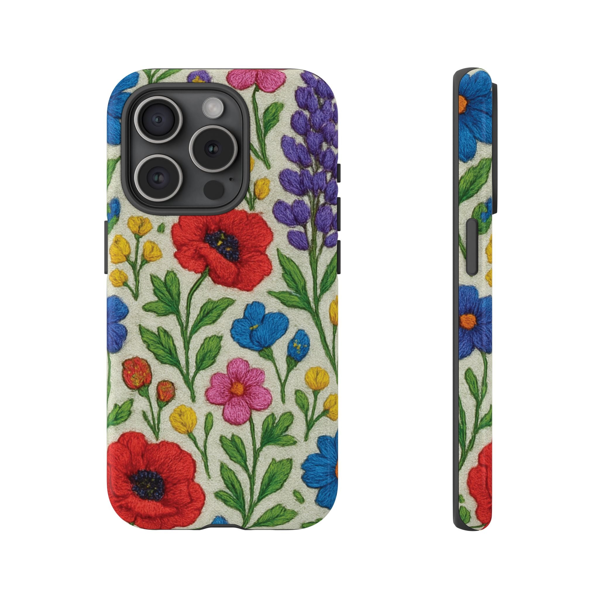 Bright 3D Illusion Wildflower Phone Case Cute Floral Design in Red, Pink, Blue – Aesthetic Protective Case for iPhone and  Android