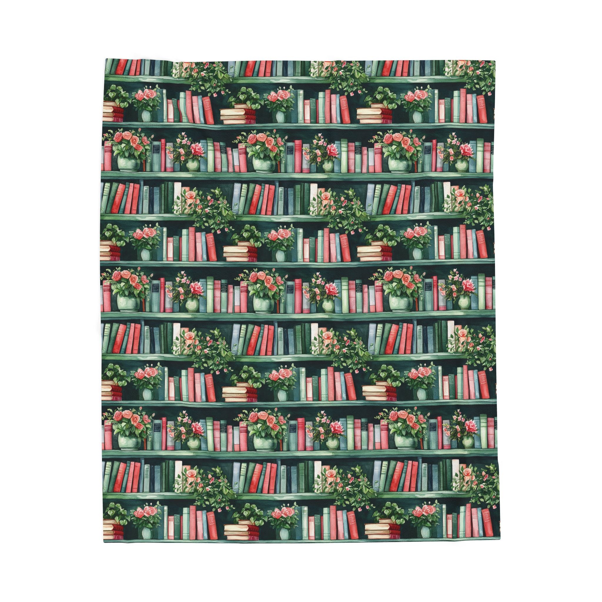 Couverture en peluche Velveteen — Plaid douillet « Livres et fleurs » pour lecteurs et enseignants