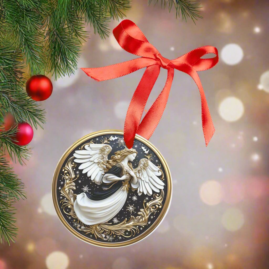 Elegant Black & Gold Angel 3D Illusion Christmas Ornament - Stunning Holiday Decor, Perfect Gift, Luxurious Design, Adds Timeless Beauty and Sophistication to Your Christmas Tree Holiday Gifts - MRSBYVALLE