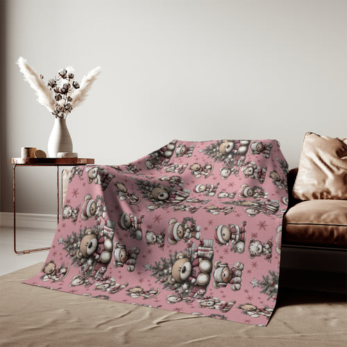 Whimsical Pink Teddy Bear Sweatshirt Blanket Cozy Soft Throw for Holiday Everyday Warmth