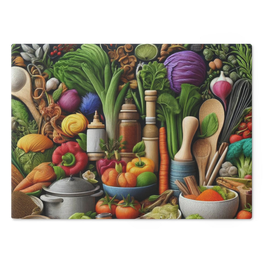 Vibrant Harvest Lively Fruit & Veggie Design Glass Cutting Board for Culinary Inspiration, Housewarming, New House Gift for the Chef or Cook - MRSBYVALLE