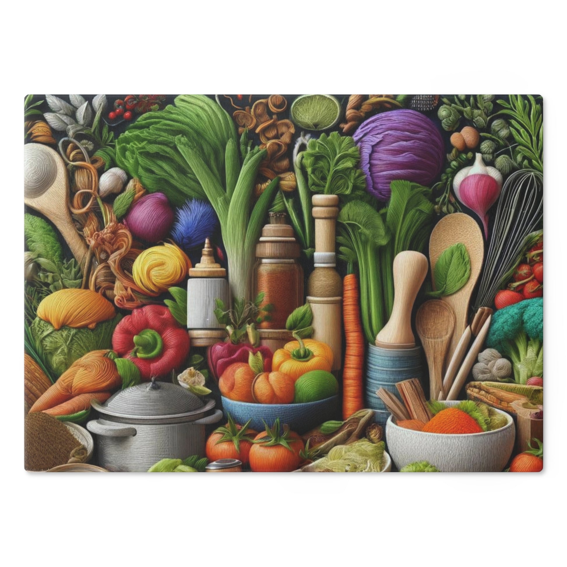 Vibrant Harvest Lively Fruit & Veggie Design Glass Cutting Board for Culinary Inspiration, Housewarming, New House Gift for the Chef or Cook - MRSBYVALLE