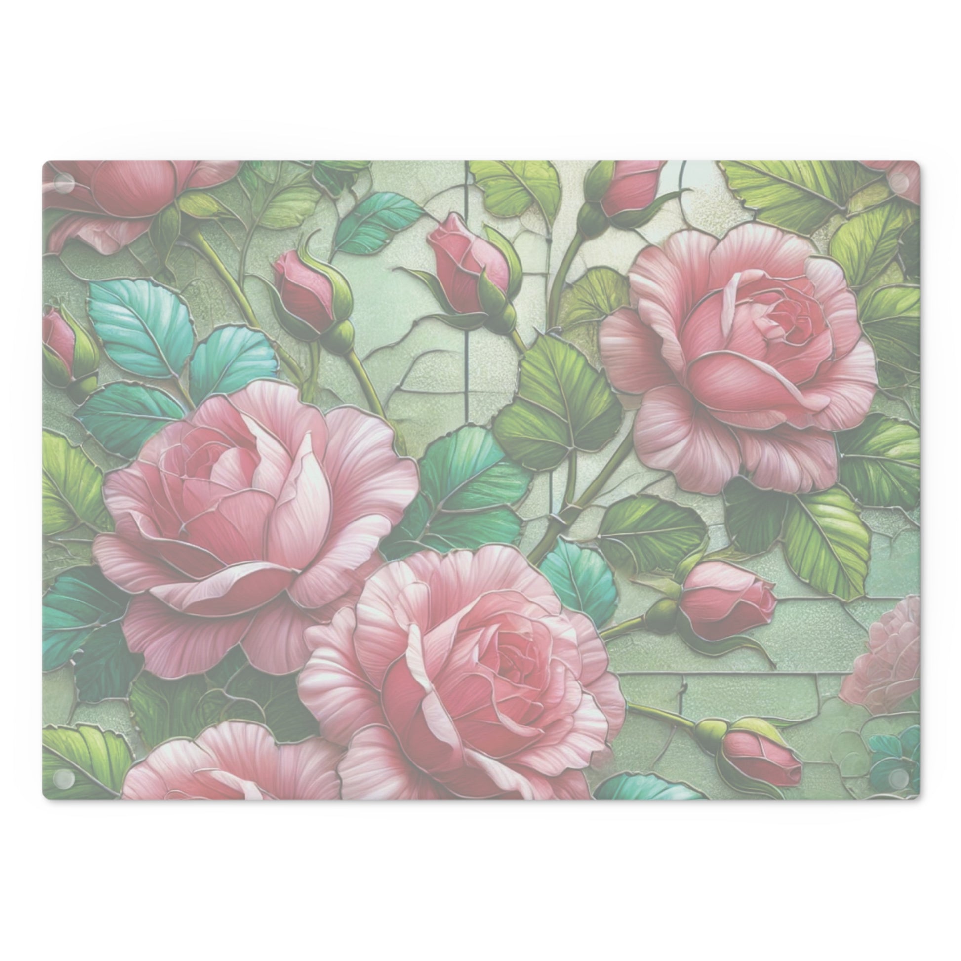 Elegant Stained Glass Cutting Board with Roses Durable Tempered Glass, Decorative Functional Kitchen Accessory, Perfect for Chopping, Serving, & Gifting | Rose Design New House Gift - MRSBYVALLE