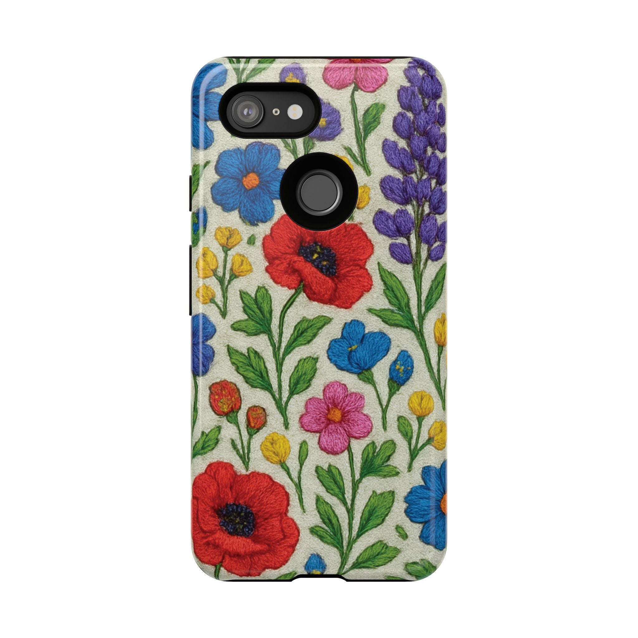 Bright 3D Illusion Wildflower Phone Case Cute Floral Design in Red, Pink, Blue – Aesthetic Protective Case for iPhone and  Android