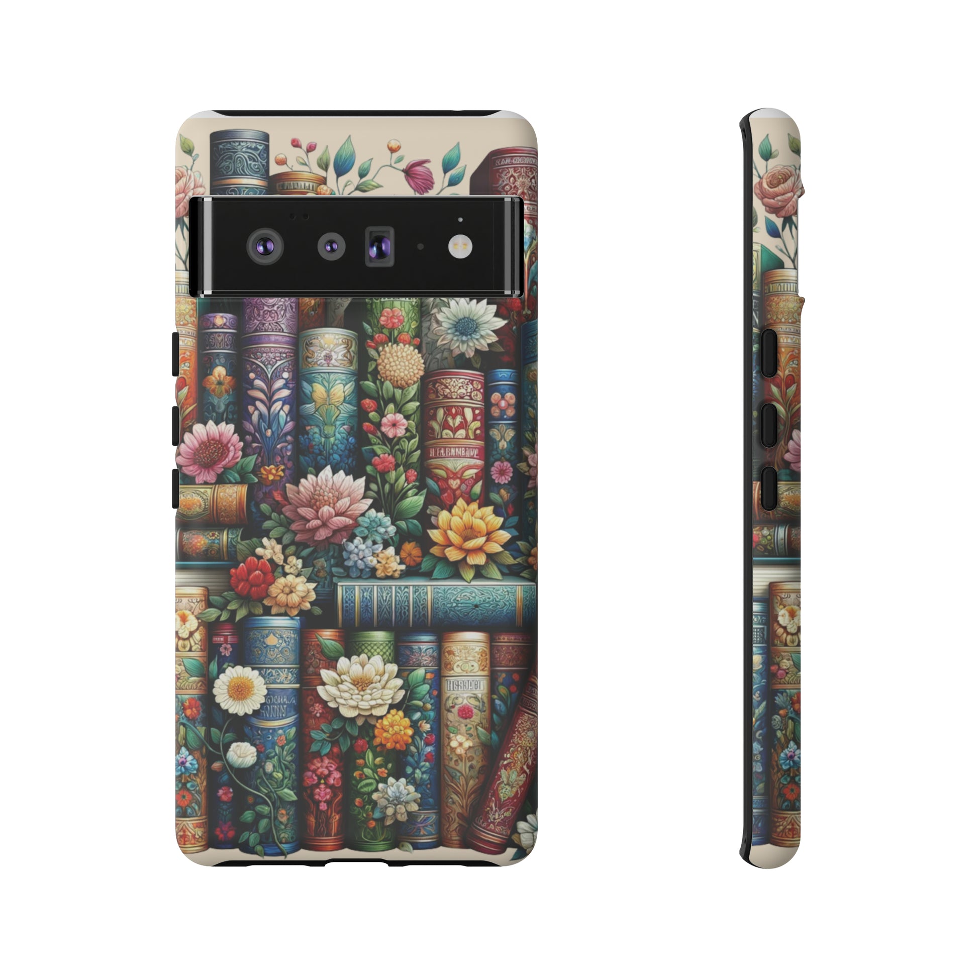 Books and Floral Boho Luxury Phone Tough Case Floral Elegant Durable Stylish for Modern Devices iPhone 15, Samsung iPhone Samsung Accessory Gift for Her.
