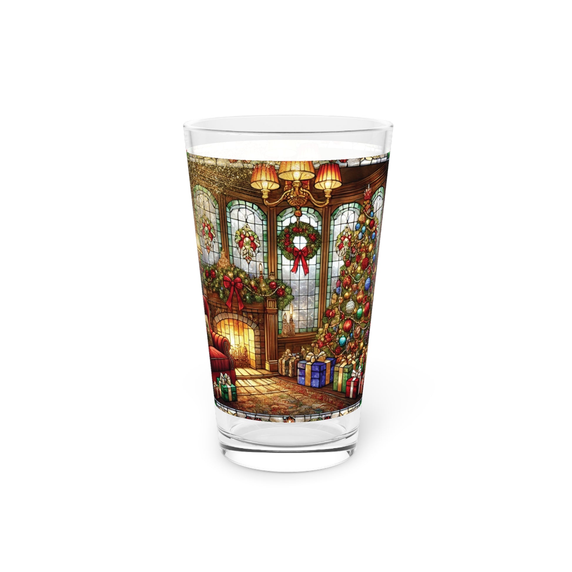 Stained Glass Illusion Christmas 16oz Pint Glass Festive Holiday Drinkware for Celebrations Parties Perfect Gift for Beer Lovers Home Entertaining Perfect for Parties - MRSBYVALLE