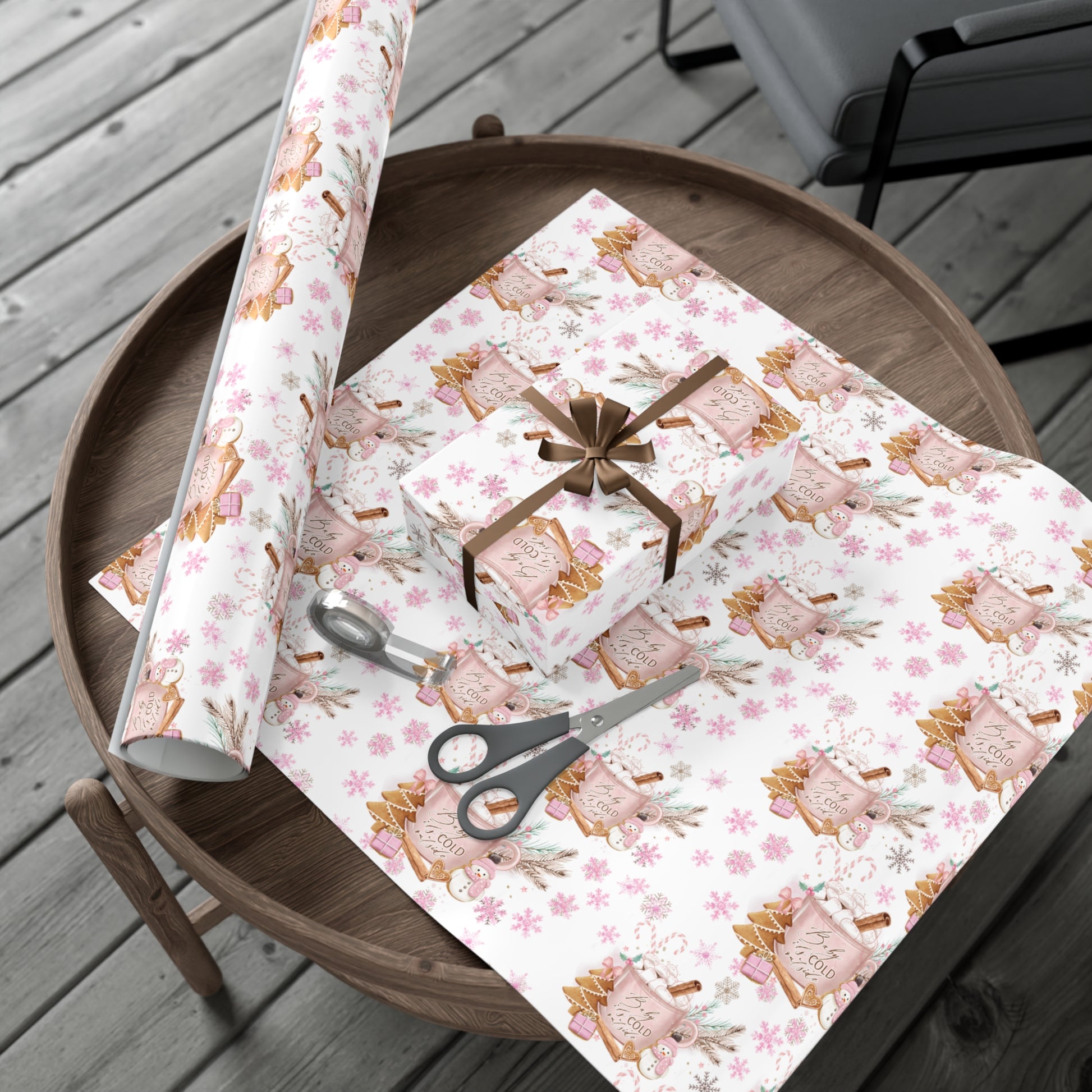 Charming 'Baby It's Cold Outside' Wrapping Paper Perfect for Winter and Holiday Gifts | Cozy Christmas Packaging | Festive Snowflakes Design | High-Quality Gift Wrap for Any Occasion Gift for Her - MRSBYVALLE
