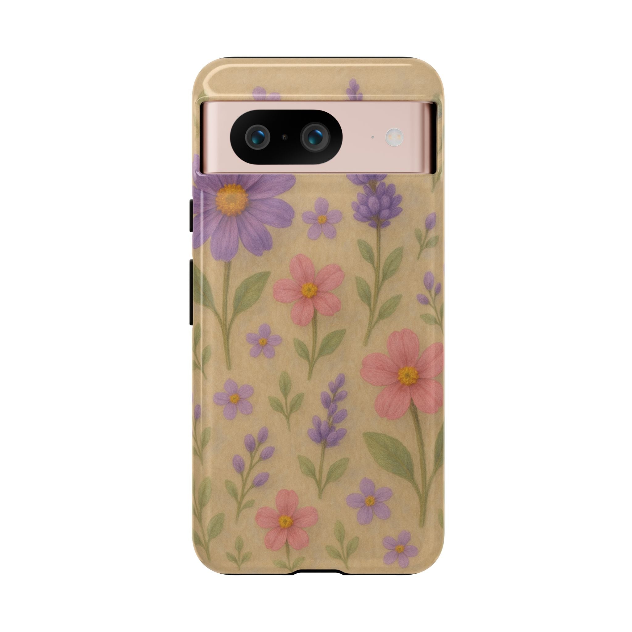 3D Illusion Wildflower Phone Case Cute Pastel Floral Design in Lavender, Pink, Mint Green – Aesthetic Protective Case for iPhone and  Android