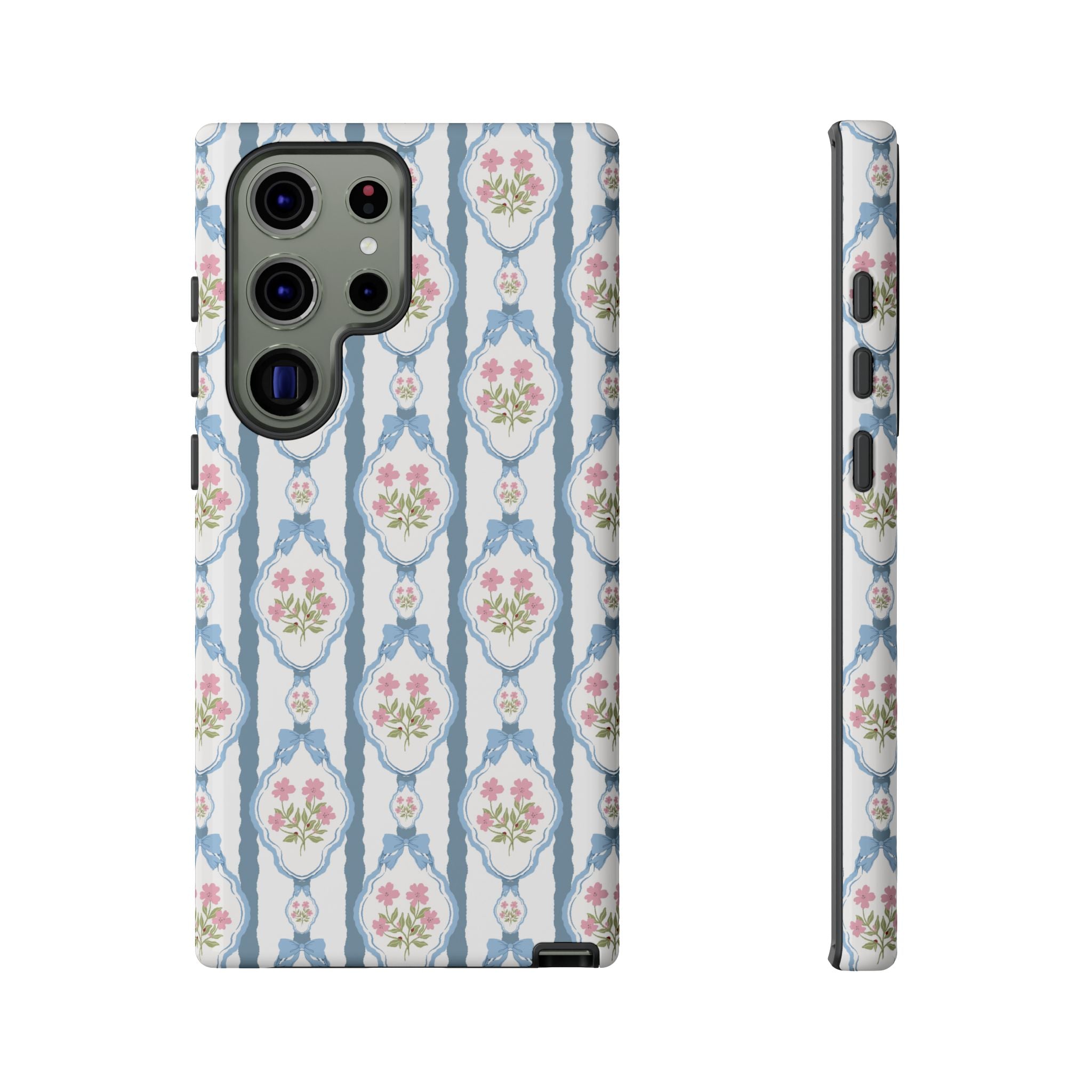 Vintage Blue and  Pink Bow Phone Case — 'Tough Cases' Romantic Floral Design
