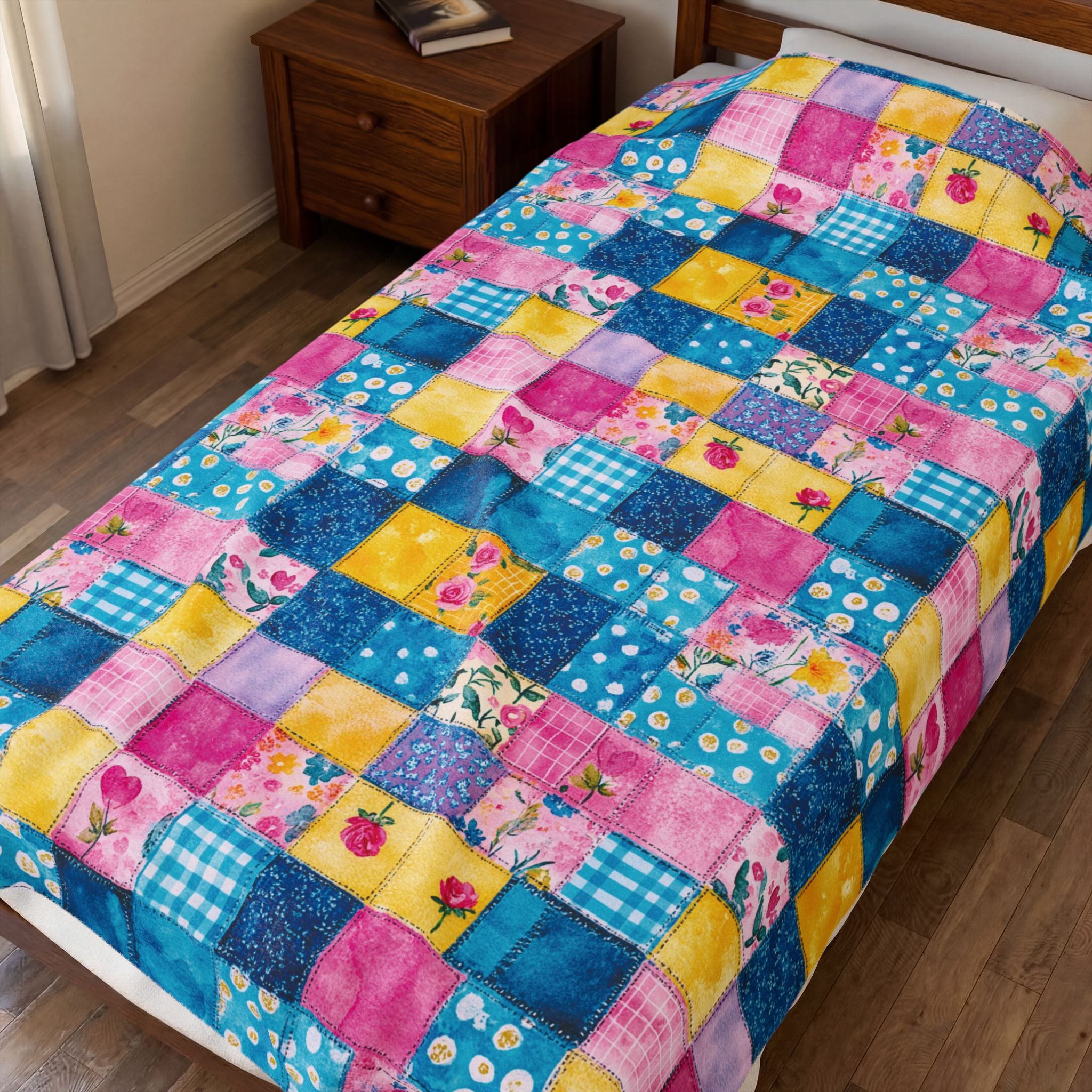 Pastel Patchwork Illusion Velveteen Plush Blanket Gift
