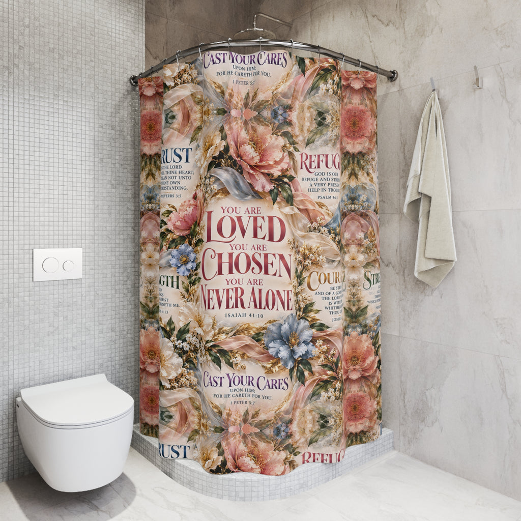 You Are Loved You Are Chosen Shower Curtain | Inspirational Floral Christian Bathroom Decor