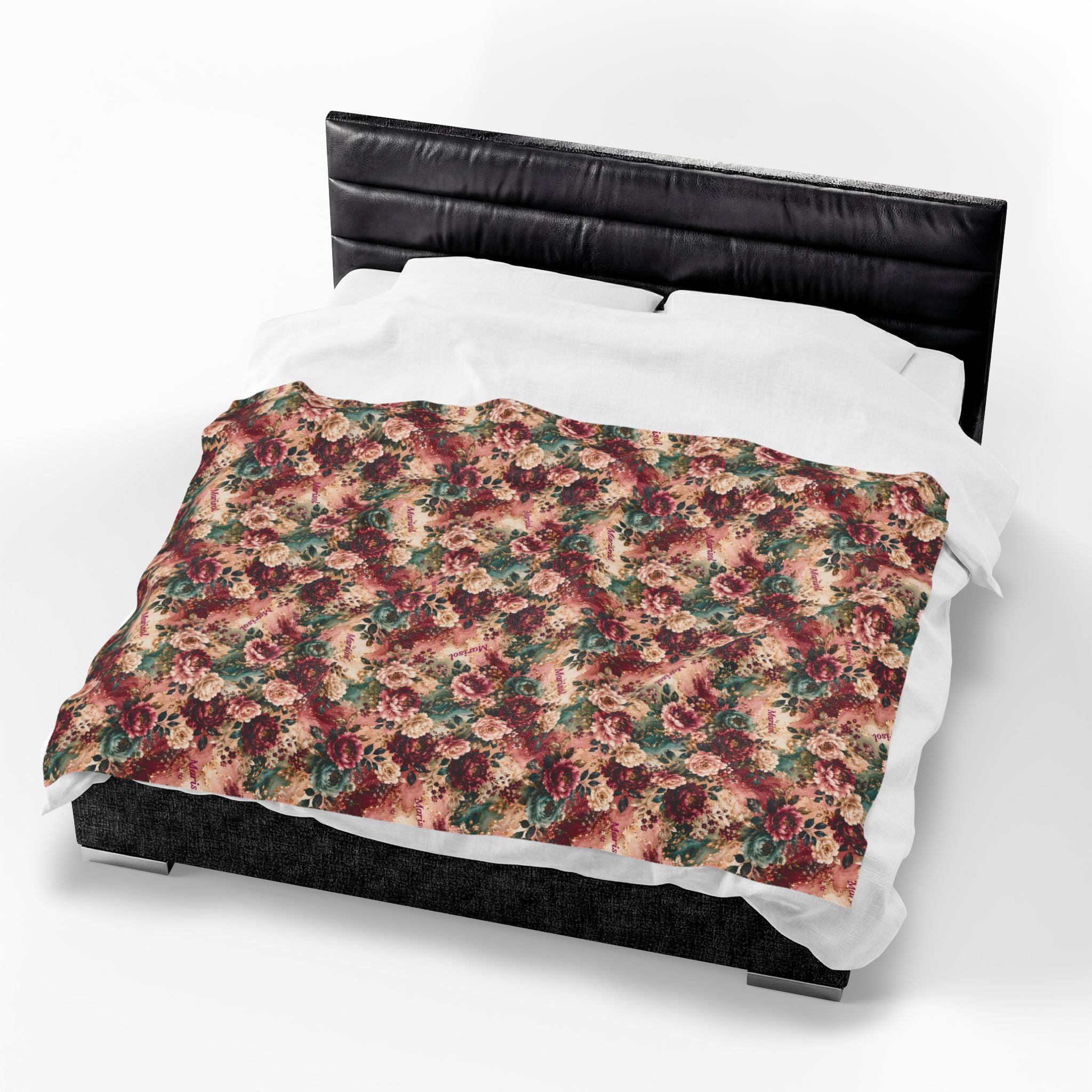 Personalized Luxury Botanical Blanket | Custom Name Velveteen Throw for Women Birthday
