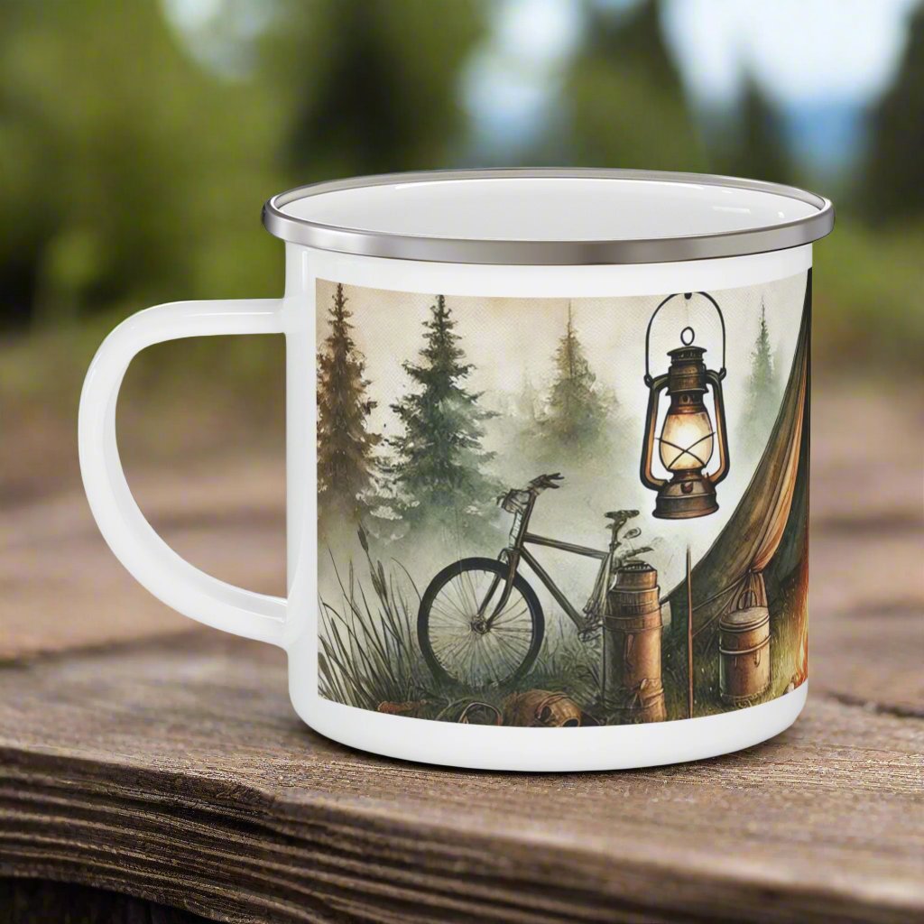 12oz Enamel Camping Mug - Scenic Campground Design | Perfect for Camping, Coffee, Hot Chocolate | Durable, Lightweight Mug for Outdoor Adventures | Ideal Camping Gift Perfect Christmas - MRSBYVALLE