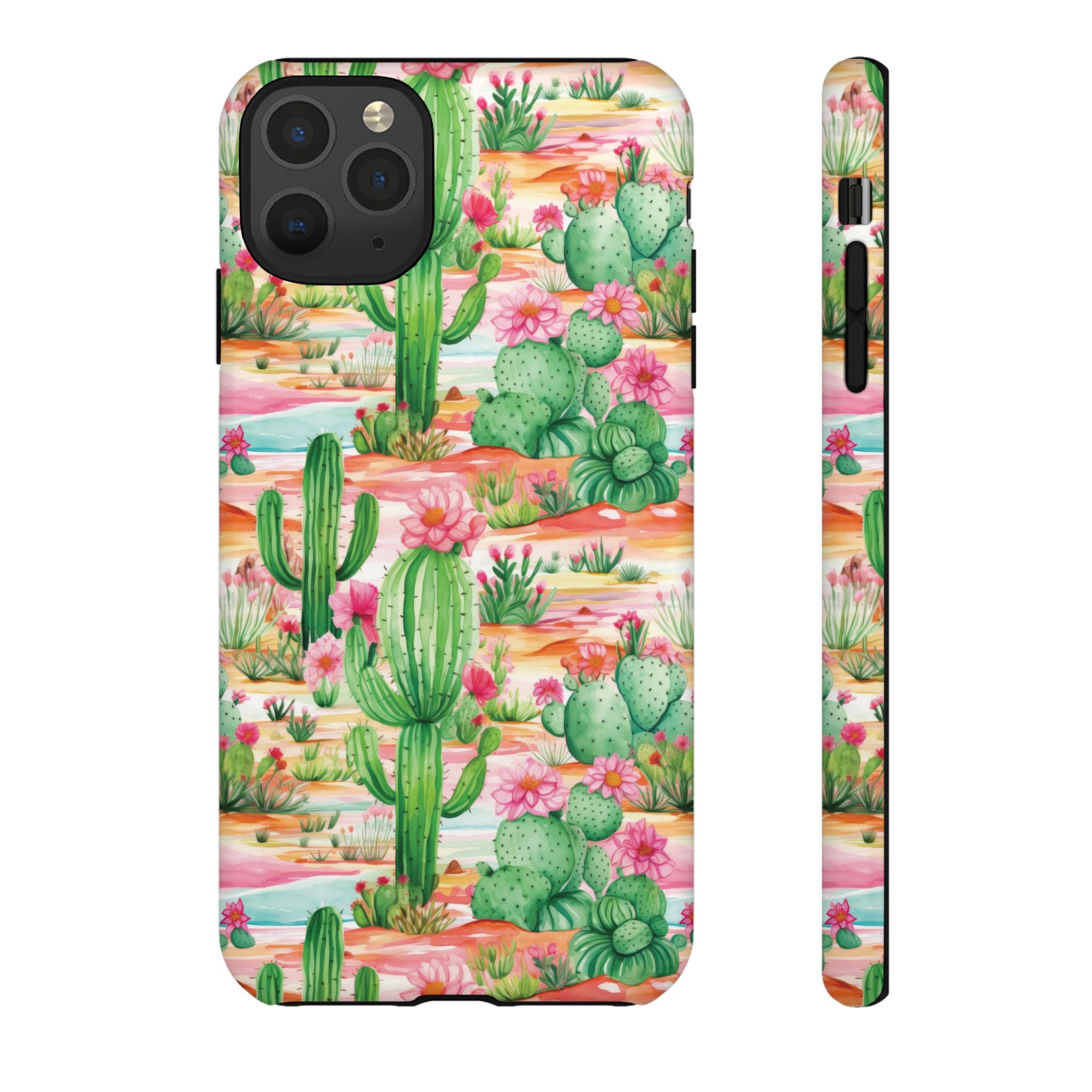 Pink and Mint Green Cactus Phone Case - Tough, Stylish Cover with Cactus Flowers | Durable Protection for iPhone & Android | Fresh Nature-Inspired Design!