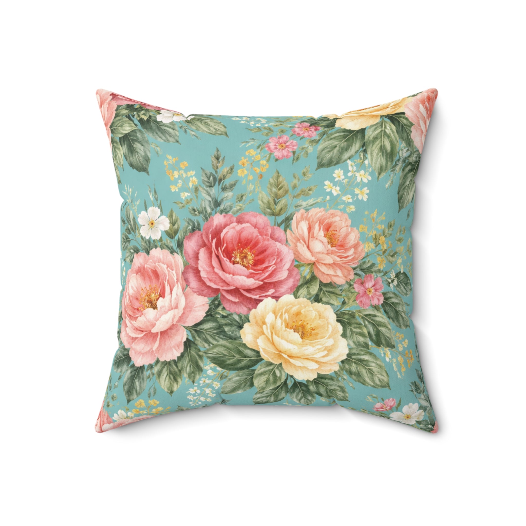 Floral Lagoon Roses Throw Pillow — Decorative Square Accent Cushion for Home & Office
