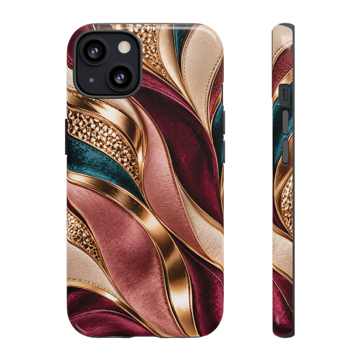 Lux Marble Waves Phone Case Metallic Burgundy, Teal Gold Protective Cover iPhone 18