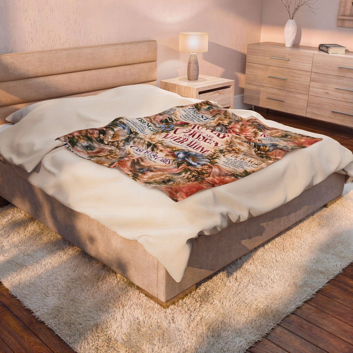 You Are Never Alone Comfort Blanket | Christian Encouragement Gift for Her | Velveteen Floral Scripture Throw