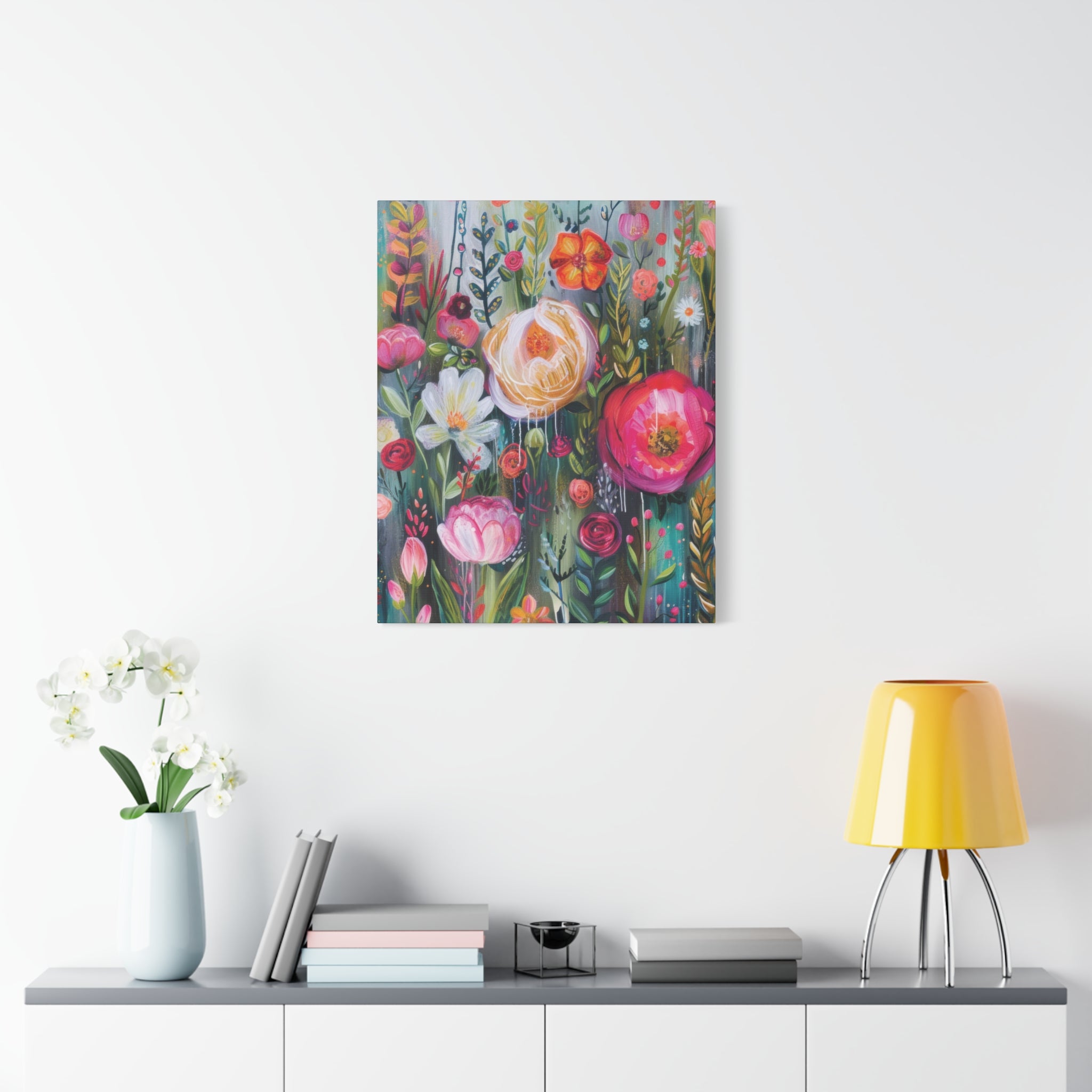 Watercolor Boho Floral Wall Art Matte Canvas Stretched, Vibrant Botanical Design, Perfect for Living Room, Bedroom, or Office Decor, Adds a Stylish Touch to Any Space - MRSBYVALLE