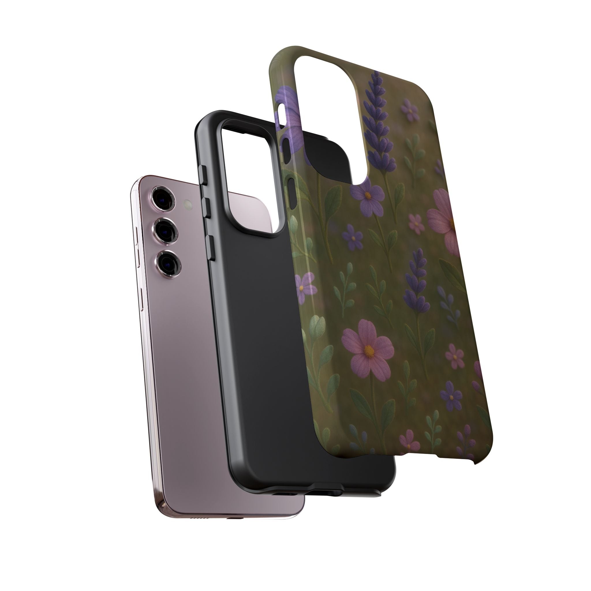 Pastel Flowers 3D Illusion Wildflower Phone Case Cute Pastel Floral Design in Lavender, Pink, Mint Green Aesthetic Protective Case for iPhone and  Android