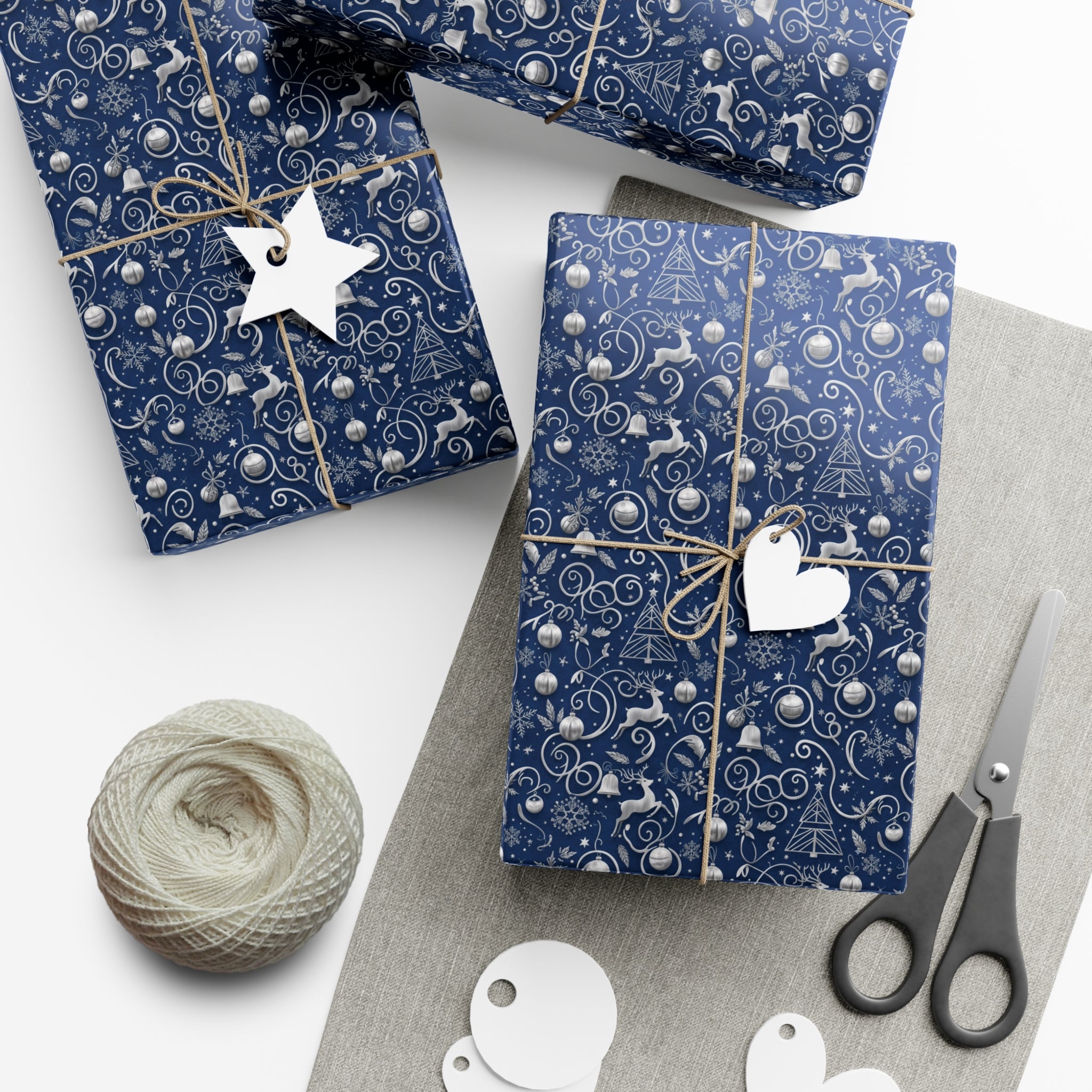 Elegant Blue & Silver Christmas Gift Wrap – Holiday Wrapping Paper Sheets & Rolls | MRSBYVALLE
