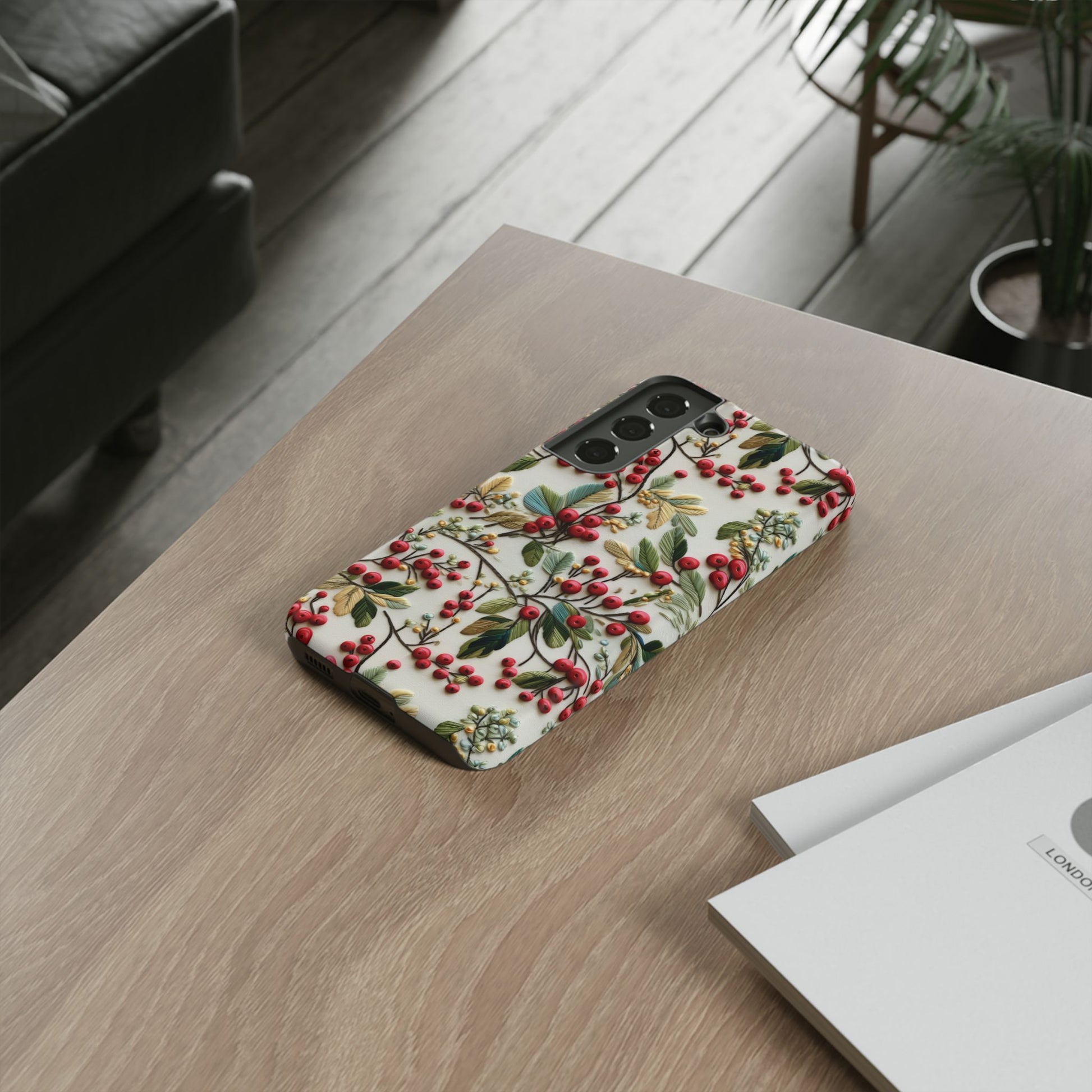Holly Christmas Wildflowers Boho Chic Design Phone Case - Stylish, Protective Cover for All Models Gift for Mom Accessory Gift for Her