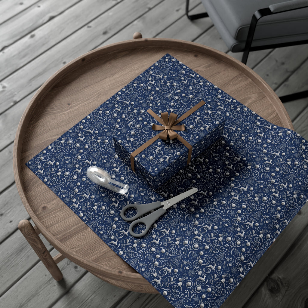 Elegant Blue & Silver Christmas Gift Wrap – Holiday Wrapping Paper Sheets & Rolls | MRSBYVALLE