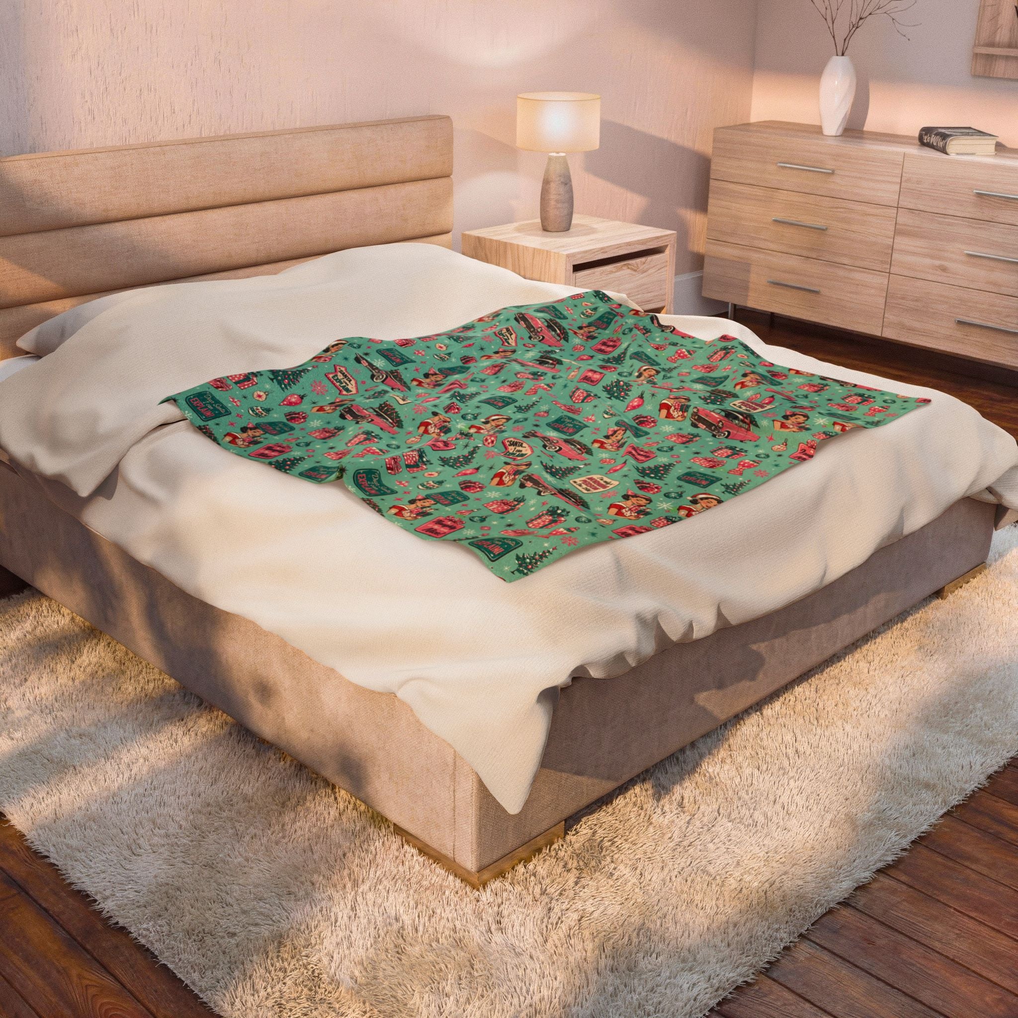 Funny Retro Pink Christmas Blanket Vintage Mid Century Holiday Throw Cozy Christmas Couch Blanket Festive Winter