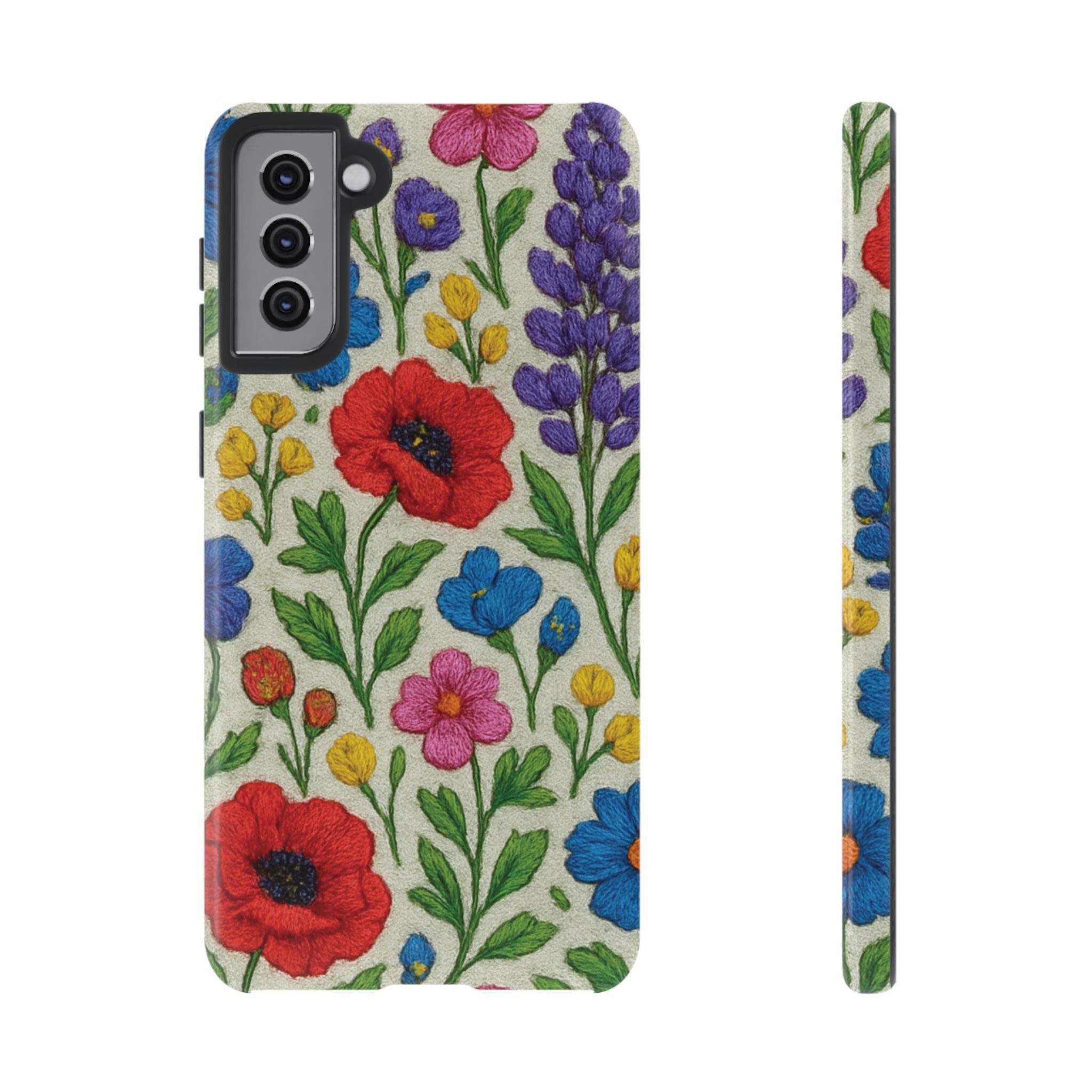 Bright 3D Illusion Wildflower Phone Case Cute Floral Design in Red, Pink, Blue – Aesthetic Protective Case for iPhone and  Android