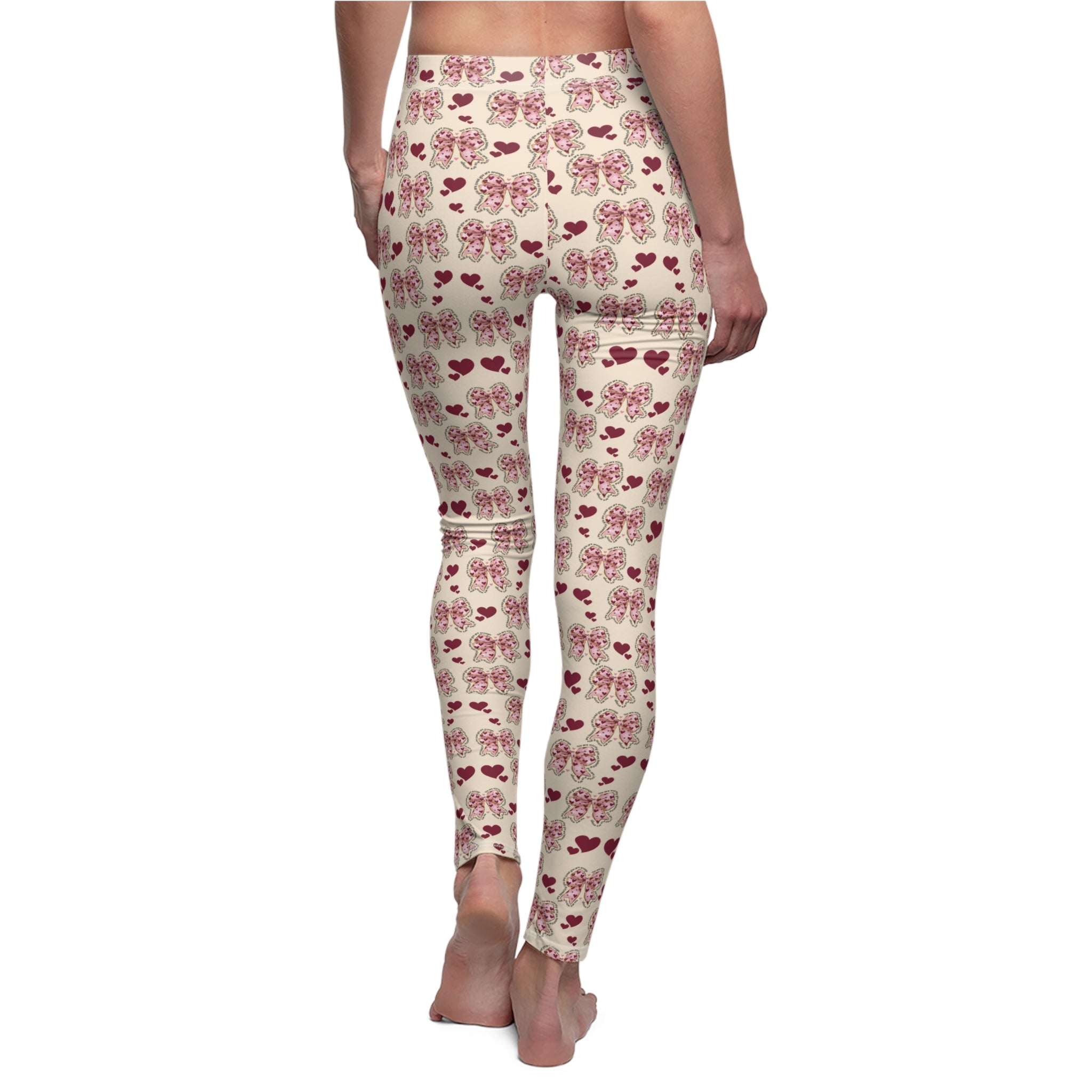 Stylish & Comfy Women's Leggings with Hearts & Pink Bows Design – Perfect for Yoga, Casual Wear & Everyday Comfort | High-Quality Trendy Pants Available in Plus Sizes - MRSBYVALLE