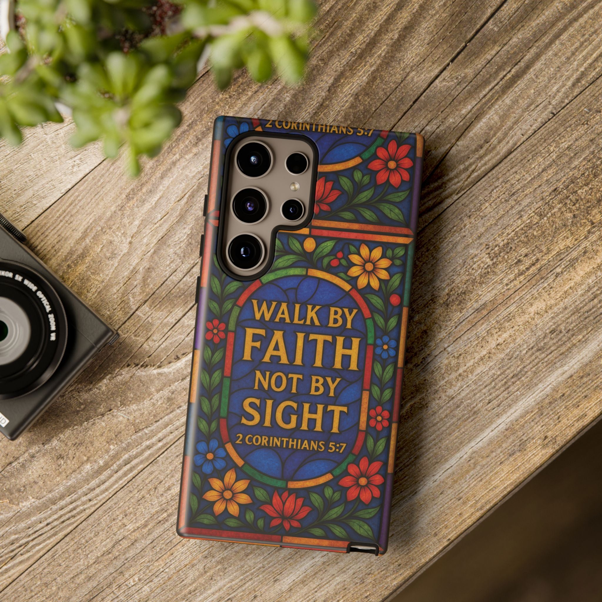 Walk by Faith Stain Glass Illusion Everywhere Christian Tough Phone Case with Bible Verse or Affirmation  Protective, Inspirational Gift for Christians