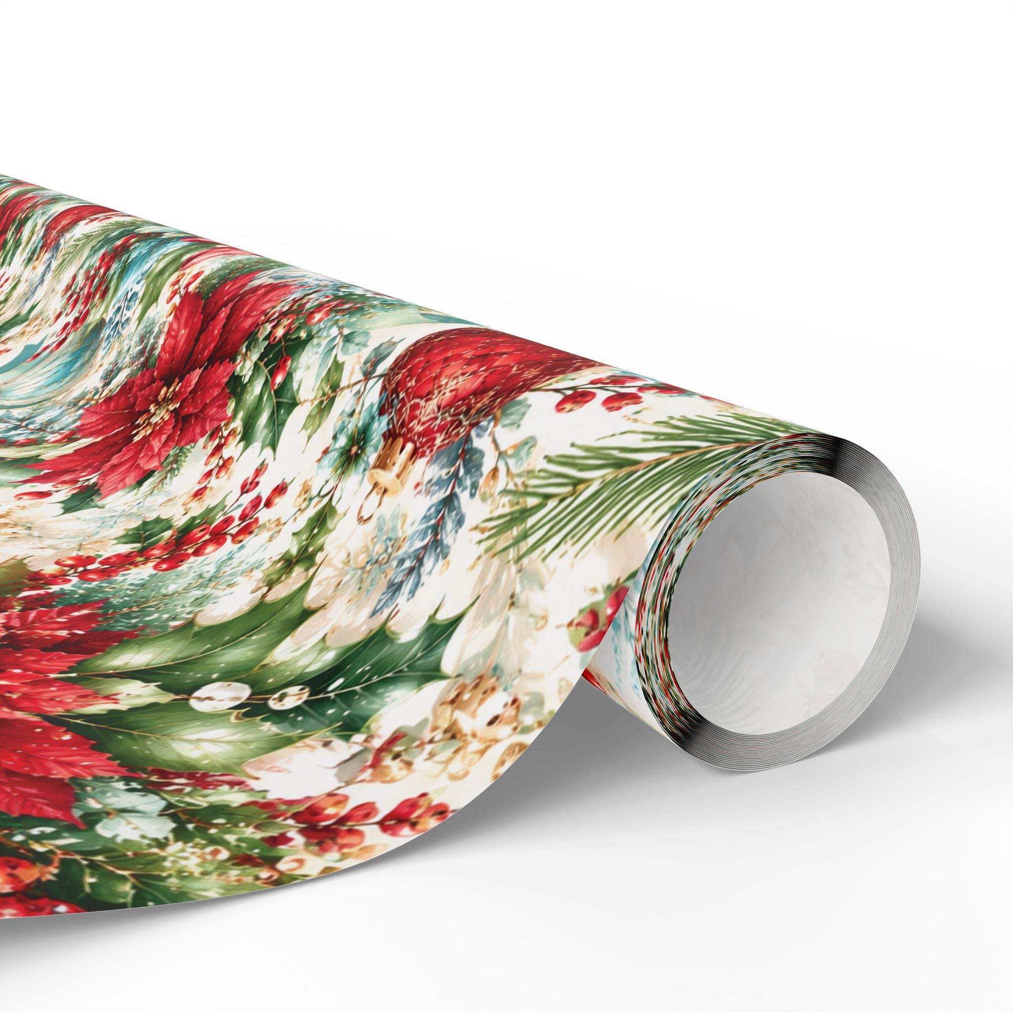 Christmas Floral Holiday Wrapping Paper – Poinsettia & Ornament Gift Wrap for Her