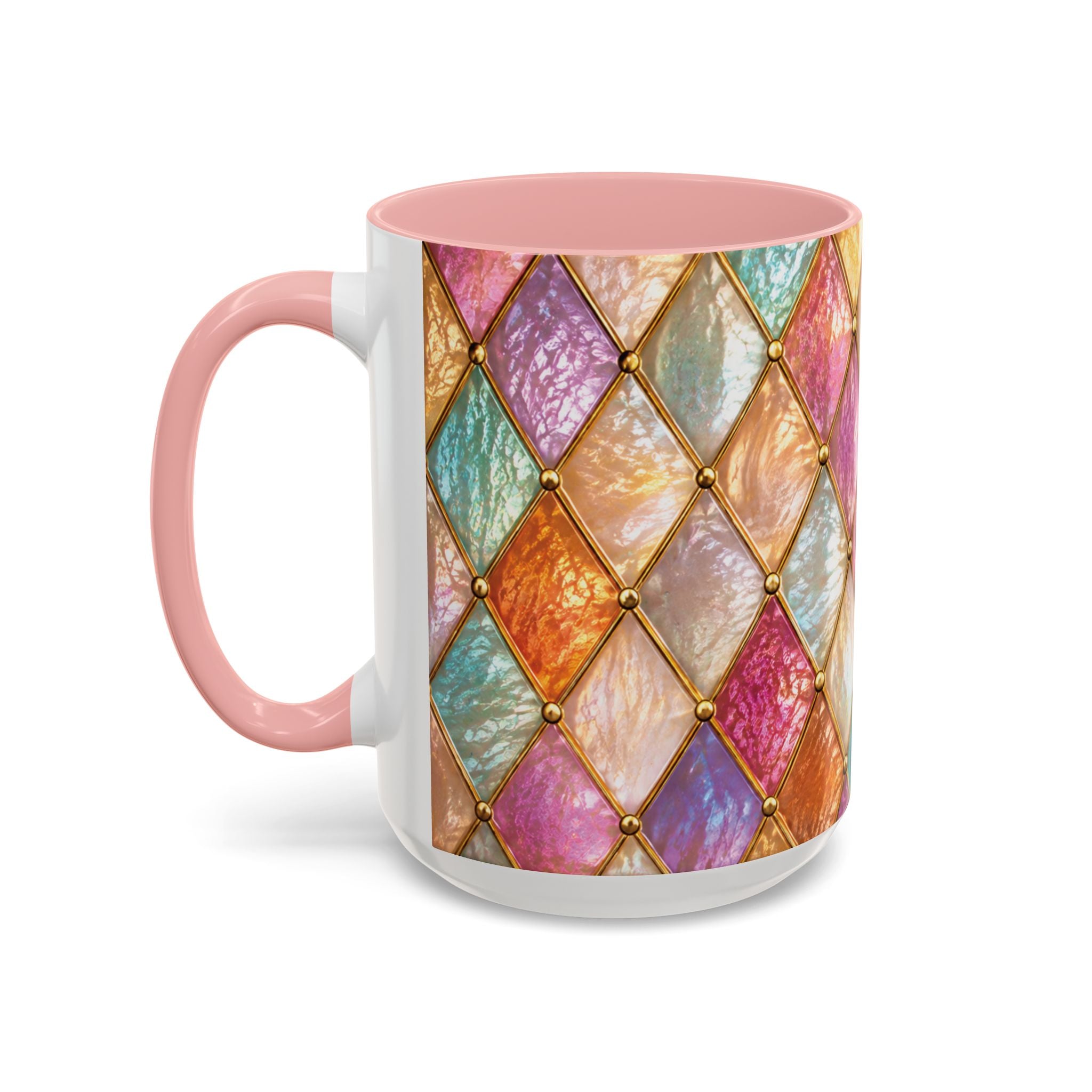 Colorful Jewel-Quilt Accent Coffee Mug — Vibrant Stained-Glass Pattern (11/15oz) Gift for her