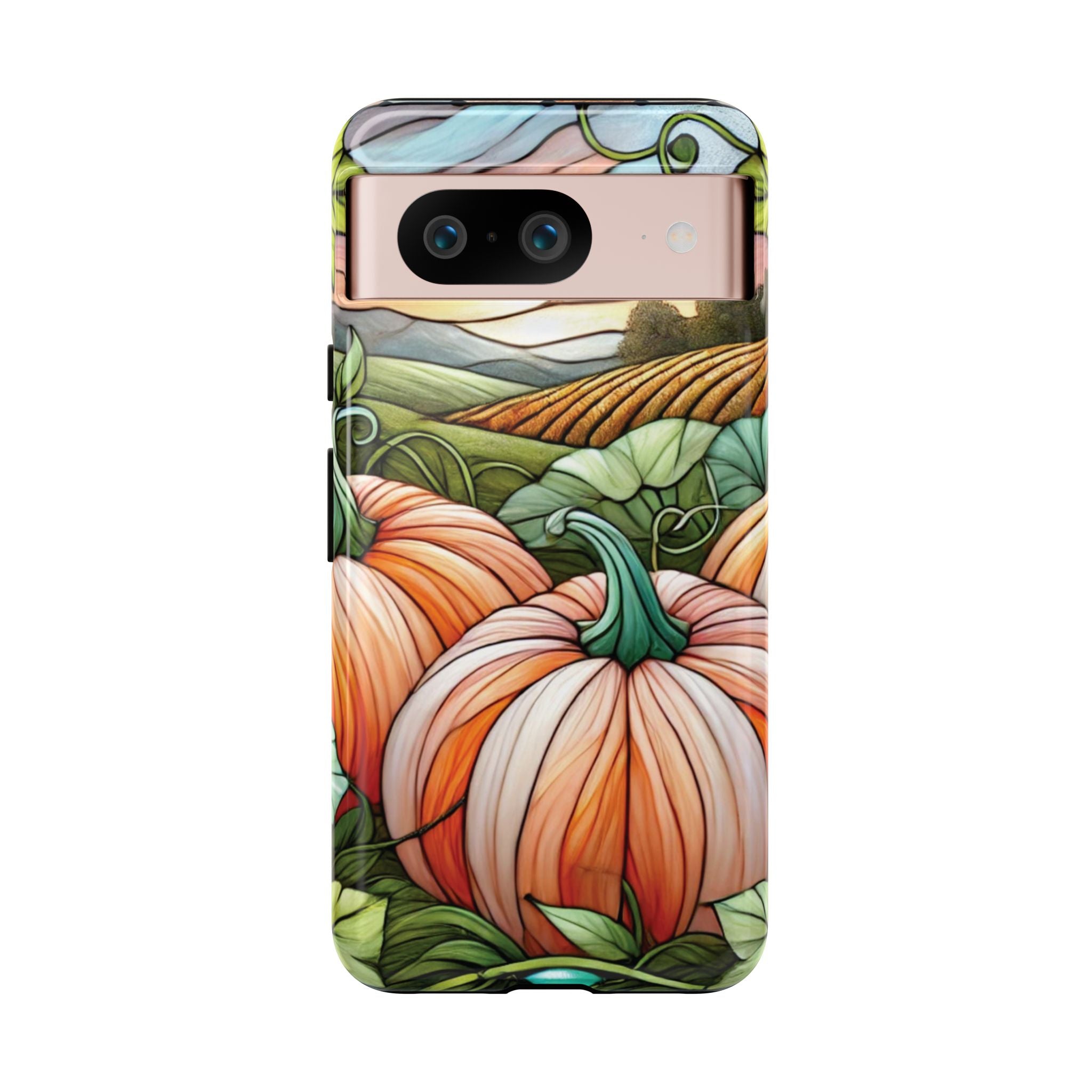 Pumpkins Phone Case Fall Faux Stained-Glass Thanksgiving Cover Pumpkin Lovers Gift for Galaxy S 24 23 22 21 Pixel 5 6 7 8 iPhone 17 , 16 15 14 13 12 Samsung iPhone Samsung Gift for Her