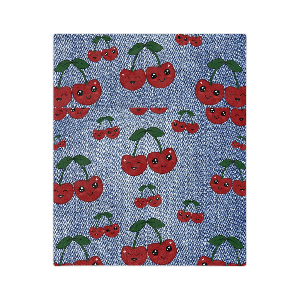 Luxurious Minky Blanket with Faux Denim Cherry Design Cozy Comfort Throw Ultra-Soft Microfiber Comfort Blanket, Perfect for Snuggling Decor, Cozy All-Season Warmth, Blanket Luxurious Comfort Housewarming Gift Throw.